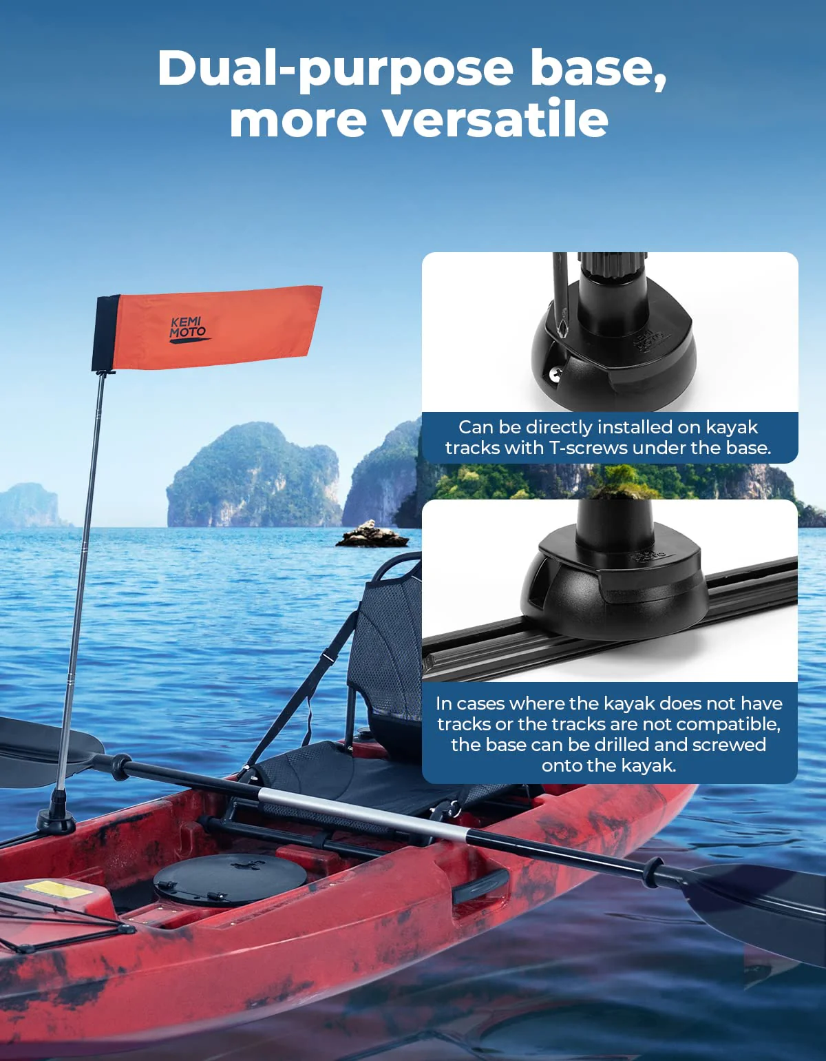 Kemimoto Orange Boat Flag, Kayak Flag with Storage Bag - Image 2