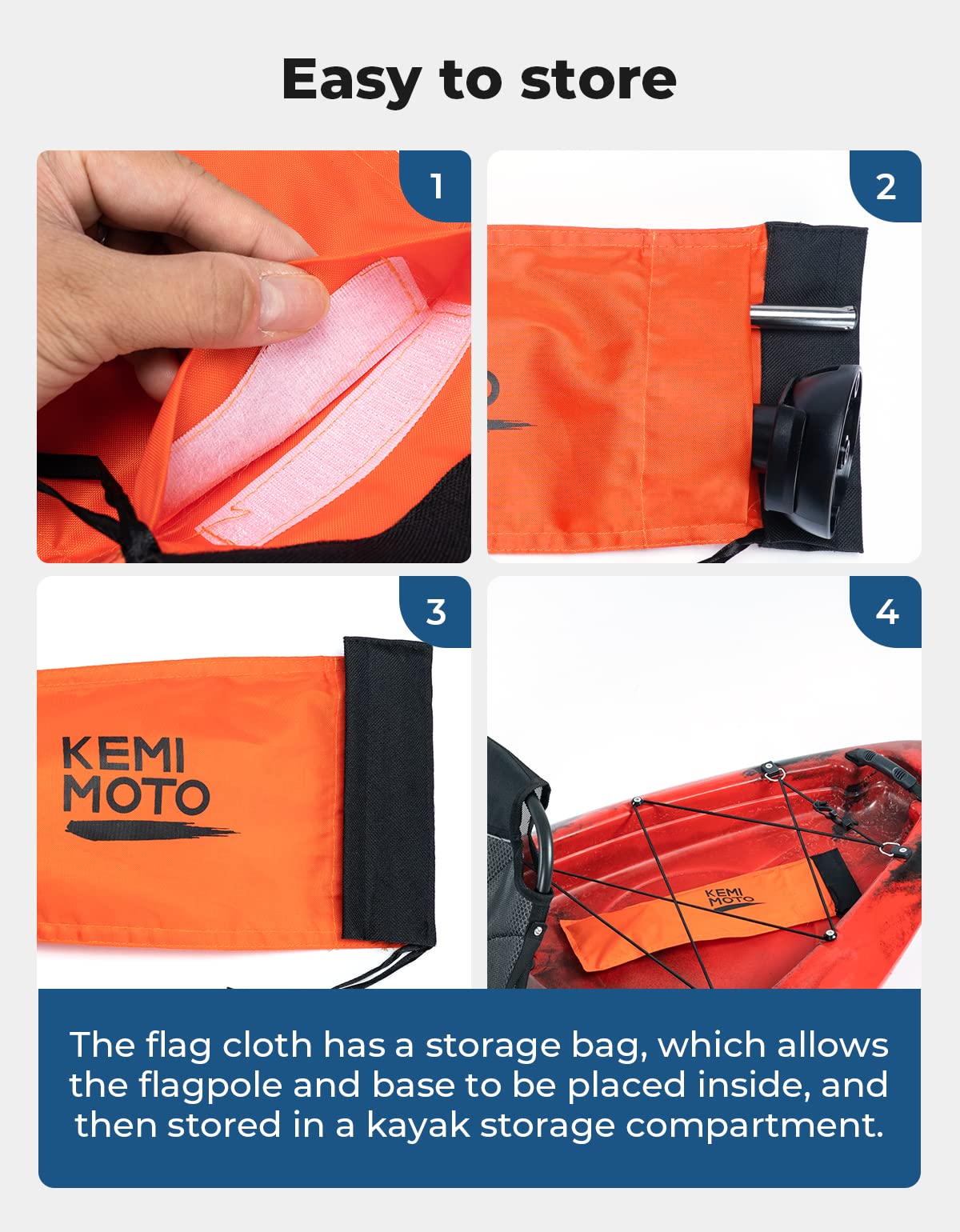 Kemimoto Orange Boat Flag, Kayak Flag with Storage Bag - Image 4