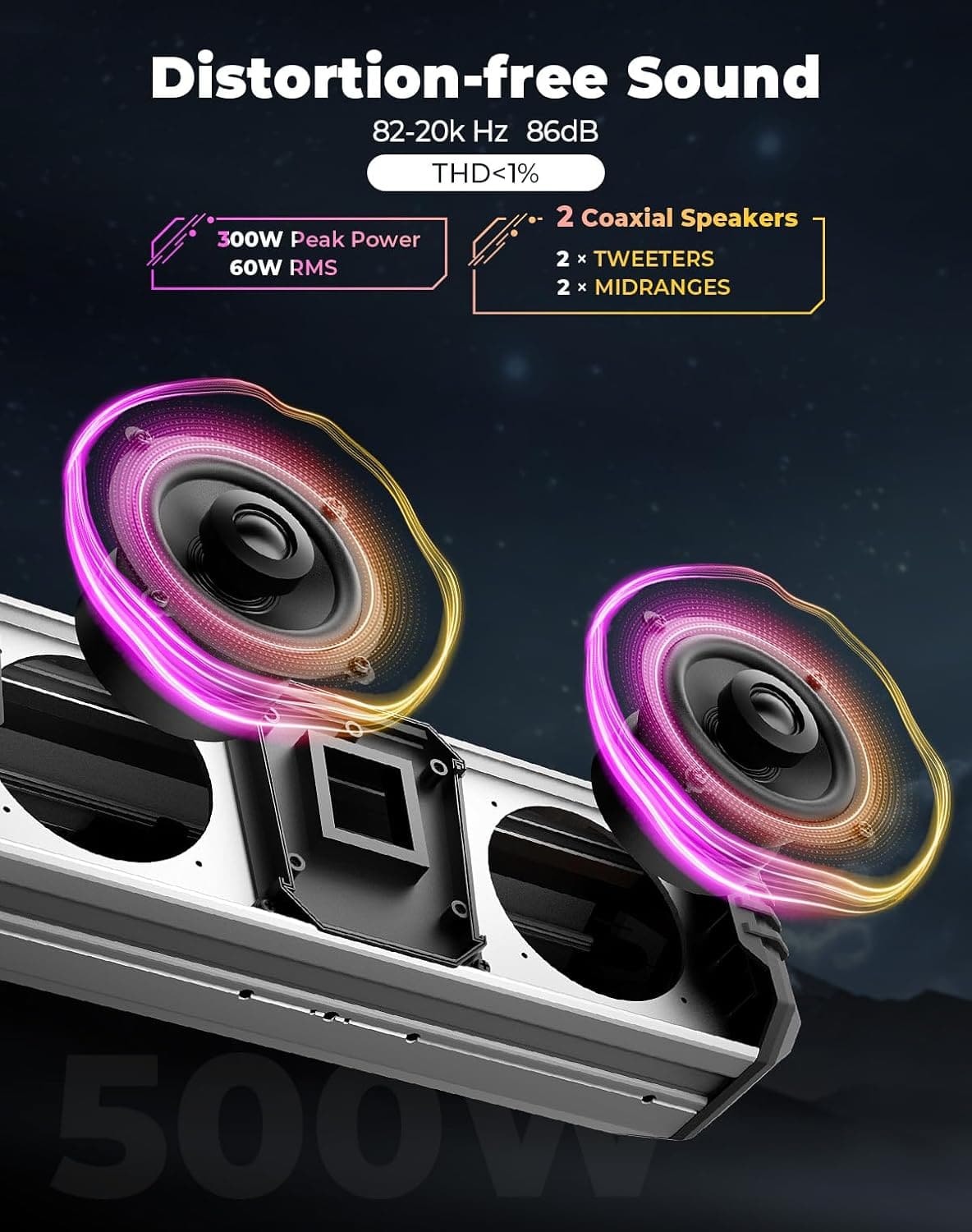 KEMIMOTO Silver Midnight S40 16" Aluminum RGB Bluetooth Soundbar - Image 4