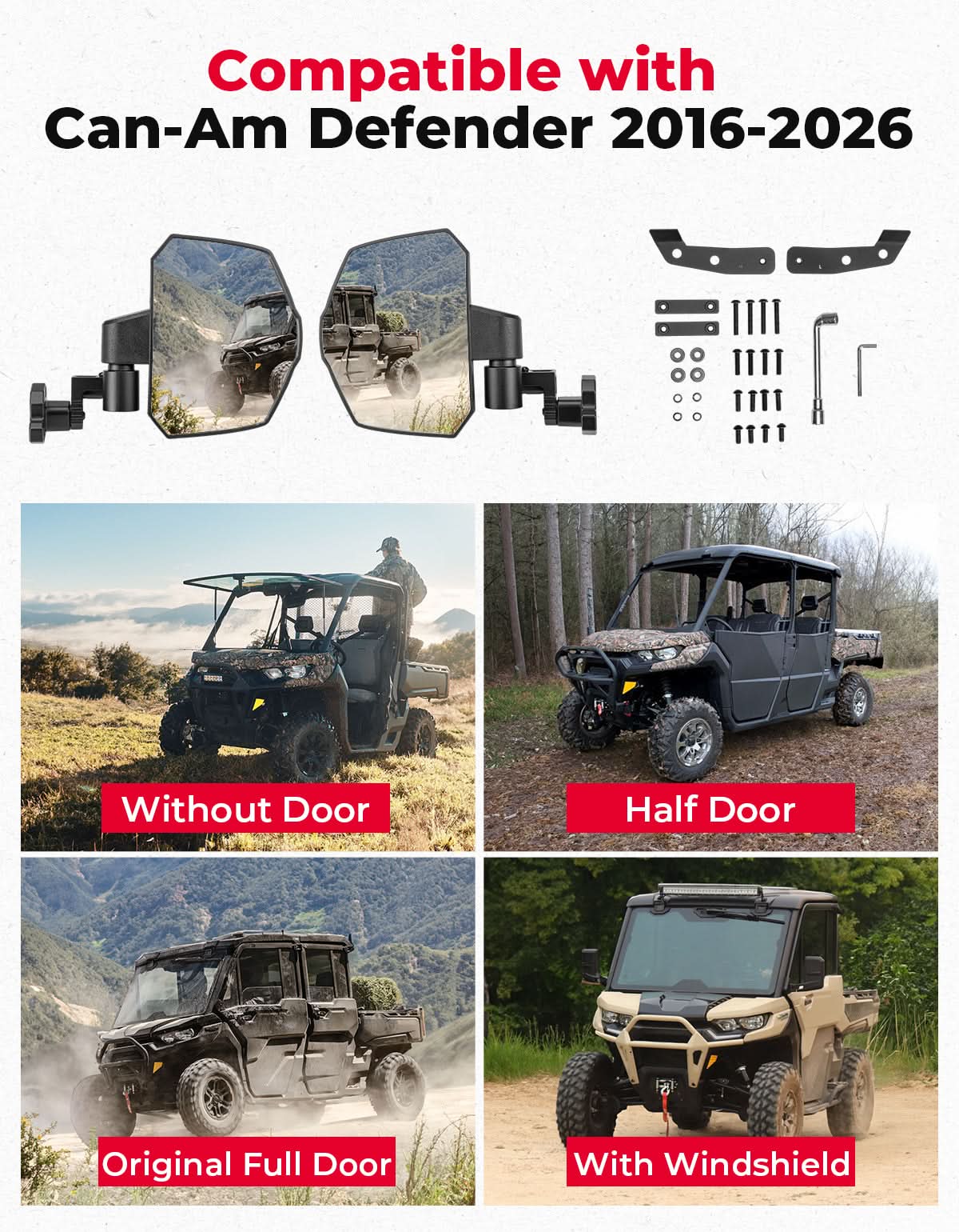 Large Side Mirrors for Can-Am Defender / Defender MAX (2016–2026) - Image 8