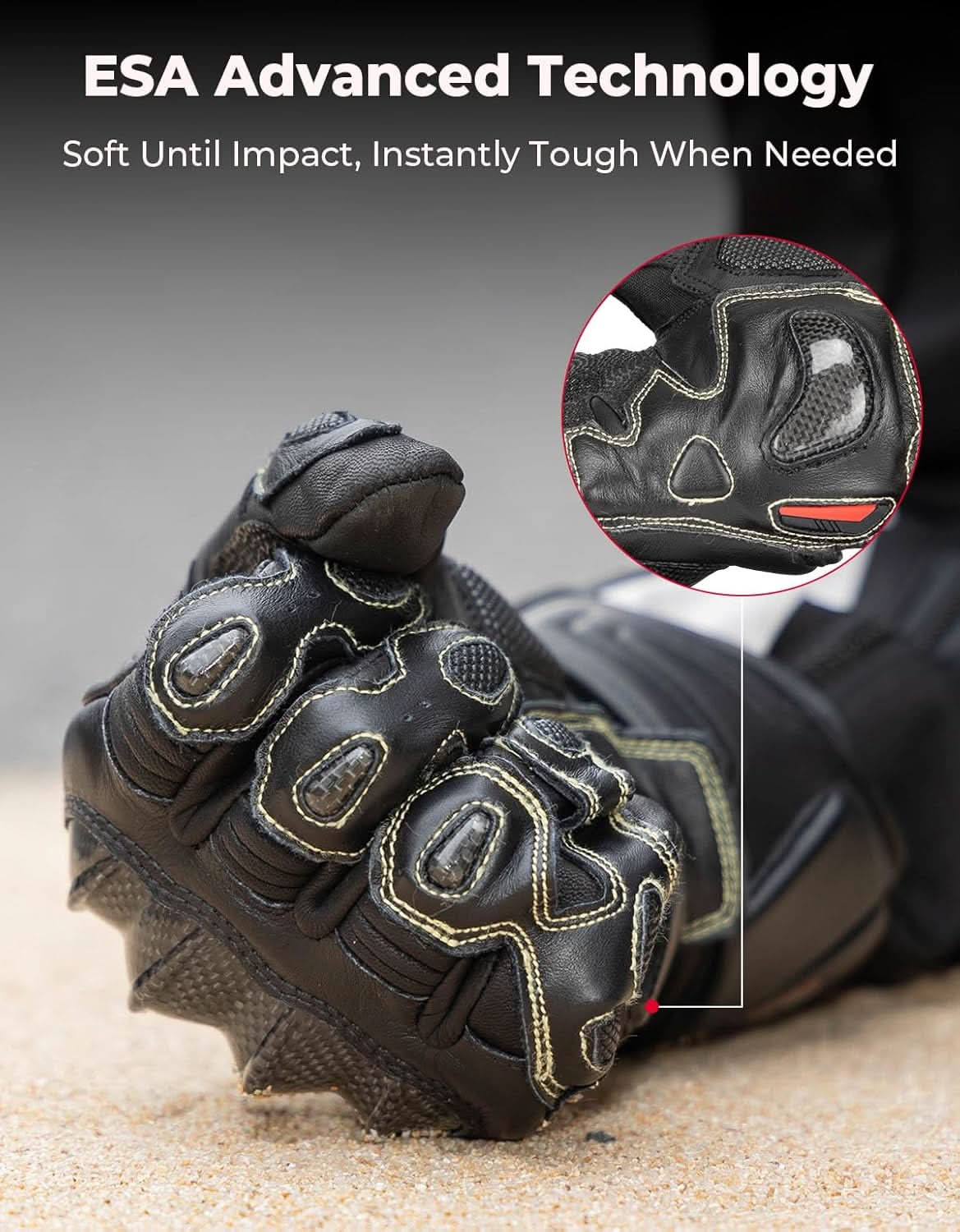 Leather Motorcycle Gloves with Kevlar & Carbon Fiber Protection - Image 3