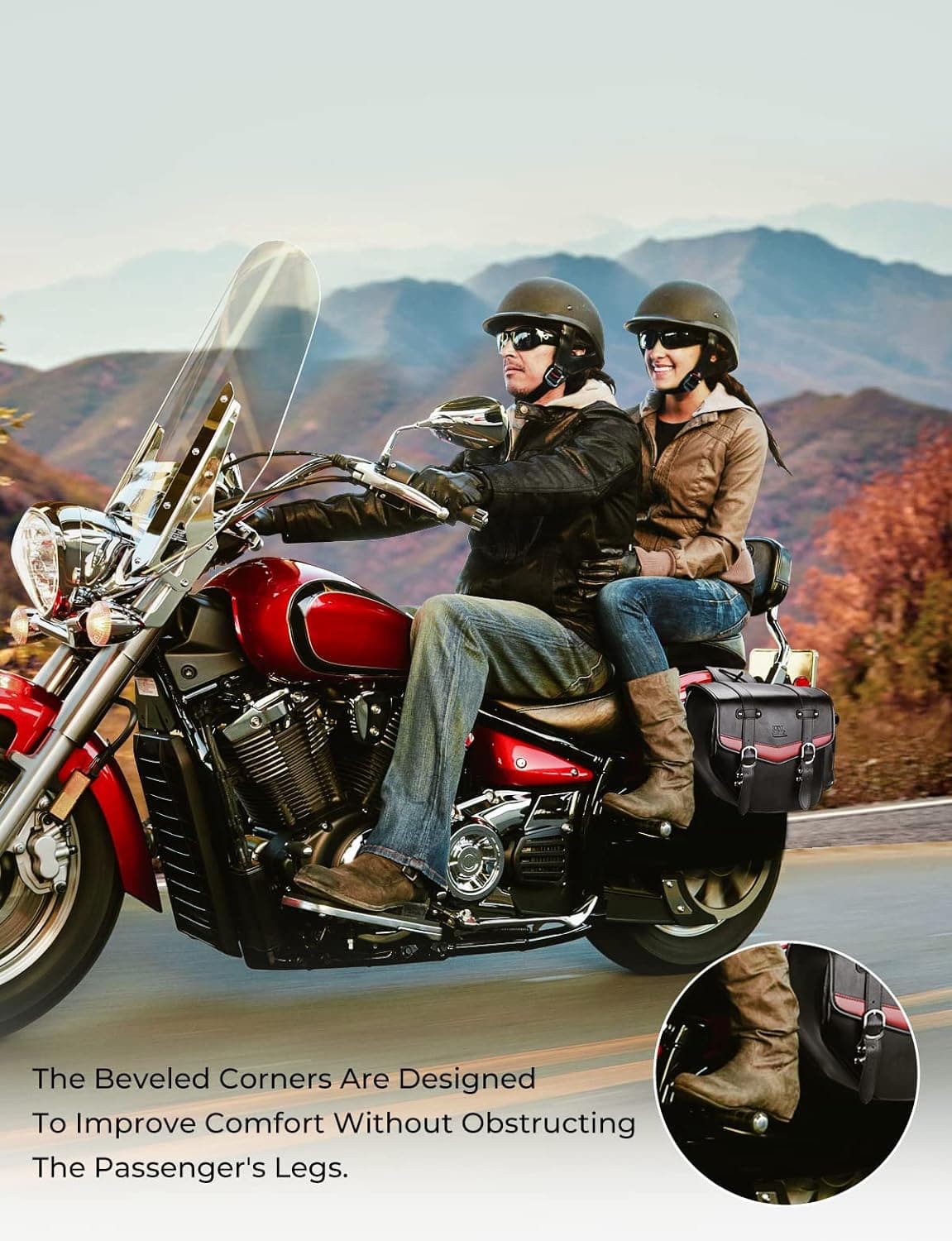 Leather Motorcycle Saddle bags for Softail Dyna Road King Universal - Image 2