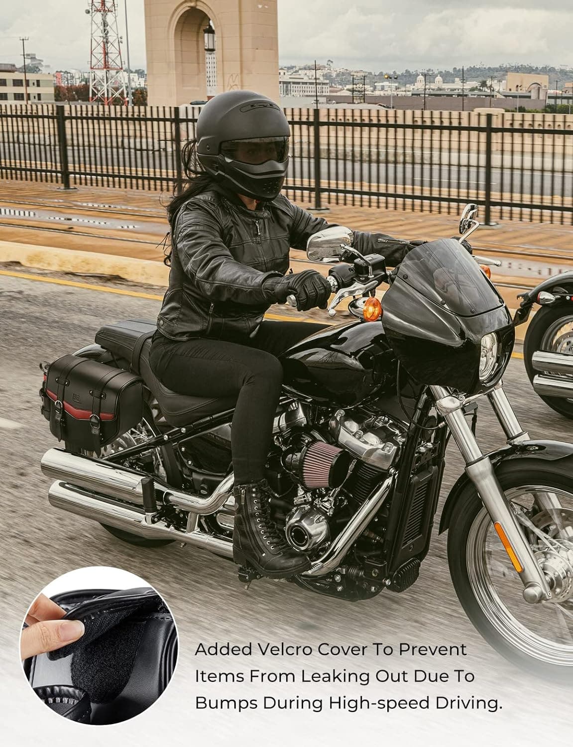 Leather Motorcycle Saddle bags for Softail Dyna Road King Universal - Image 4