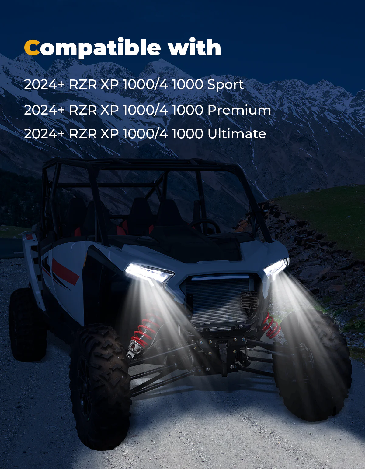 24W LED Headlight Waterproof Front Light for Polaris RZR XP 1000 / 4 1000 2024-2025 - Image 6