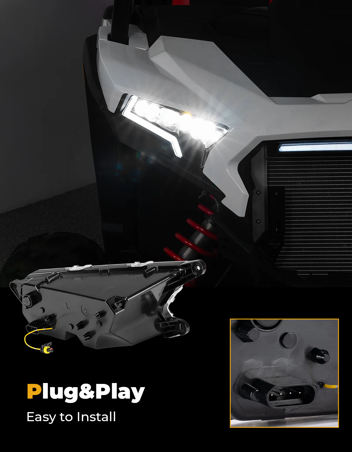 24W LED Headlight Waterproof Front Light for Polaris RZR XP 1000 / 4 1000 2024-2025 - Image 7