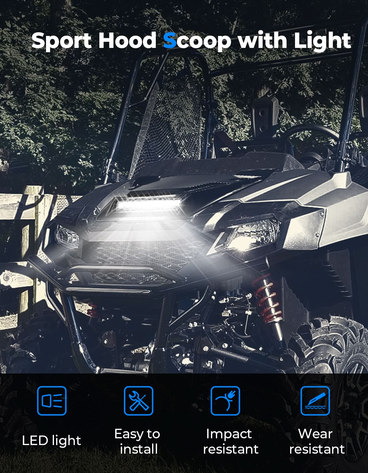 LED Turbo Hood Scoop for Pioneer 700 2P 4P 2014-2026 - Image 2