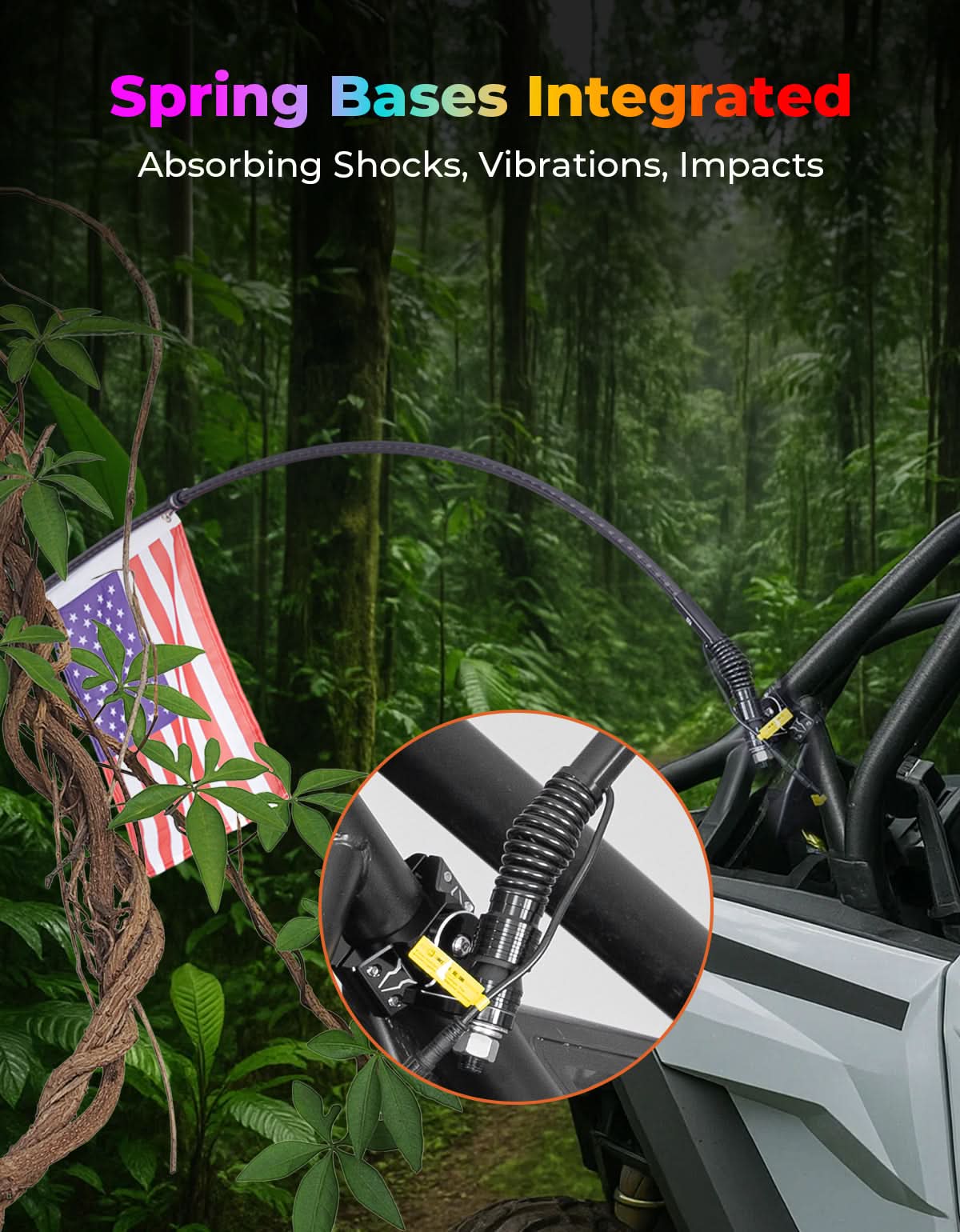 LED Whip Lights (2PCS) – APP Controlled with Turn/Brake/Reverse Signal Sync, Spring Mount – For UTV/ATV - Image 5