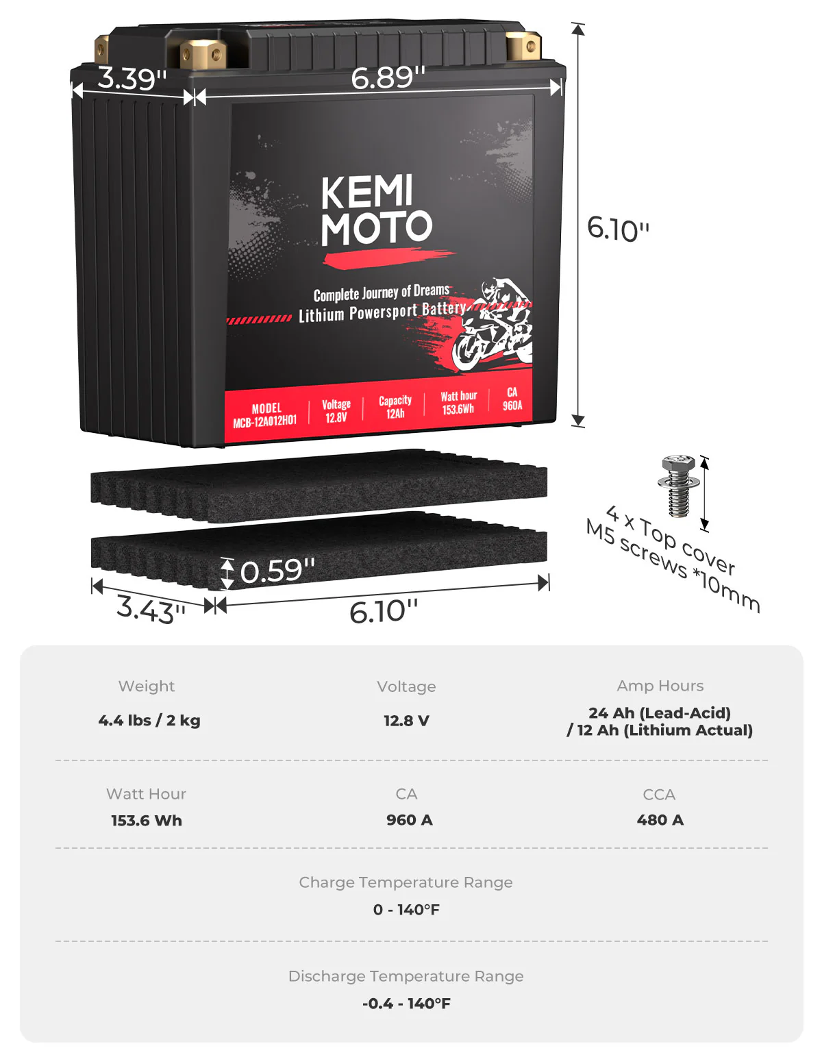 12v 12Ah LiFePO4 Lithium Battery for Motorcycle/ Lawn Mower /ATV/ UTV - Image 5