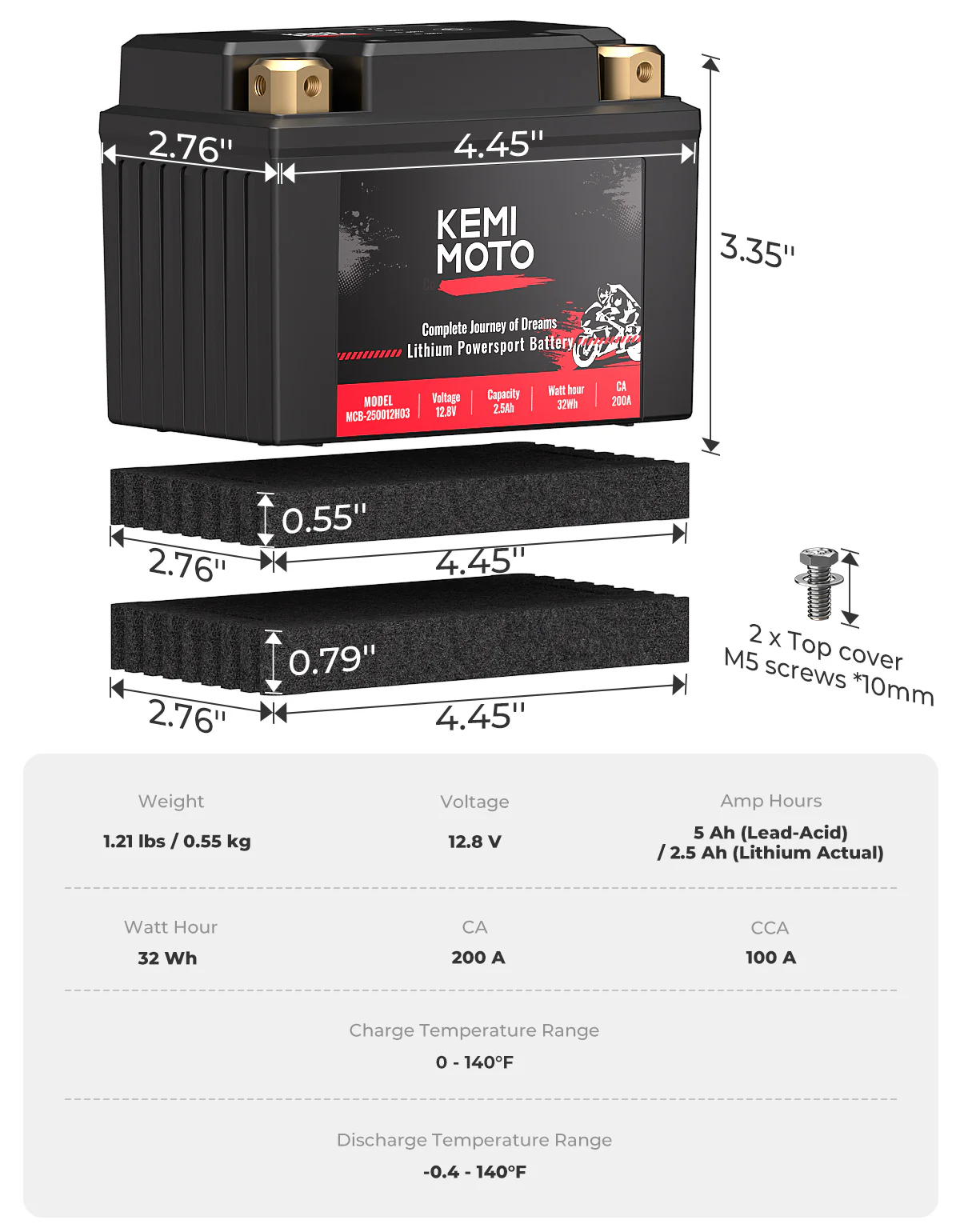 12v 2.5Ah LiFePO4 Lithium Battery for Motorcycle/ Lawn Mower /ATV/ UTV - Image 6