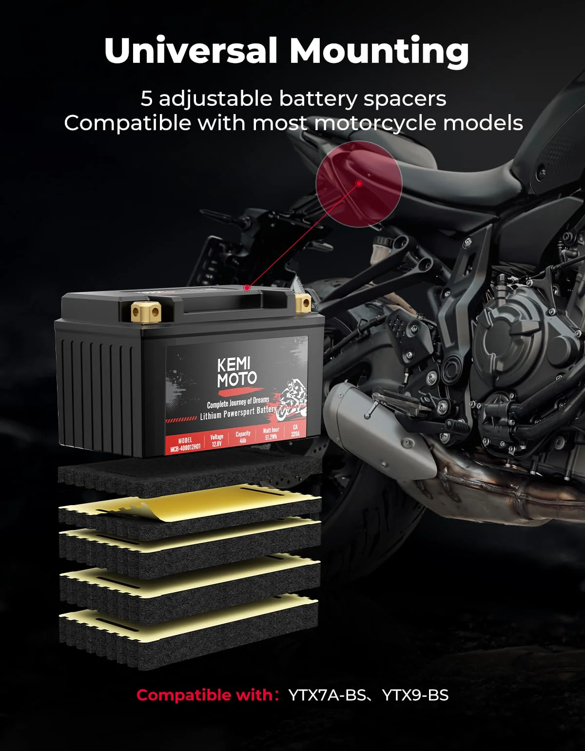 12v 4Ah LiFePO4 Lithium Battery for Motorcycle/ Lawn Mower/ ATV/ UTV - Image 3