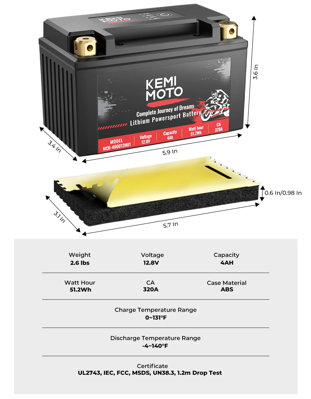 12v 4Ah LiFePO4 Lithium Battery for Motorcycle/ Lawn Mower/ ATV/ UTV - Image 6
