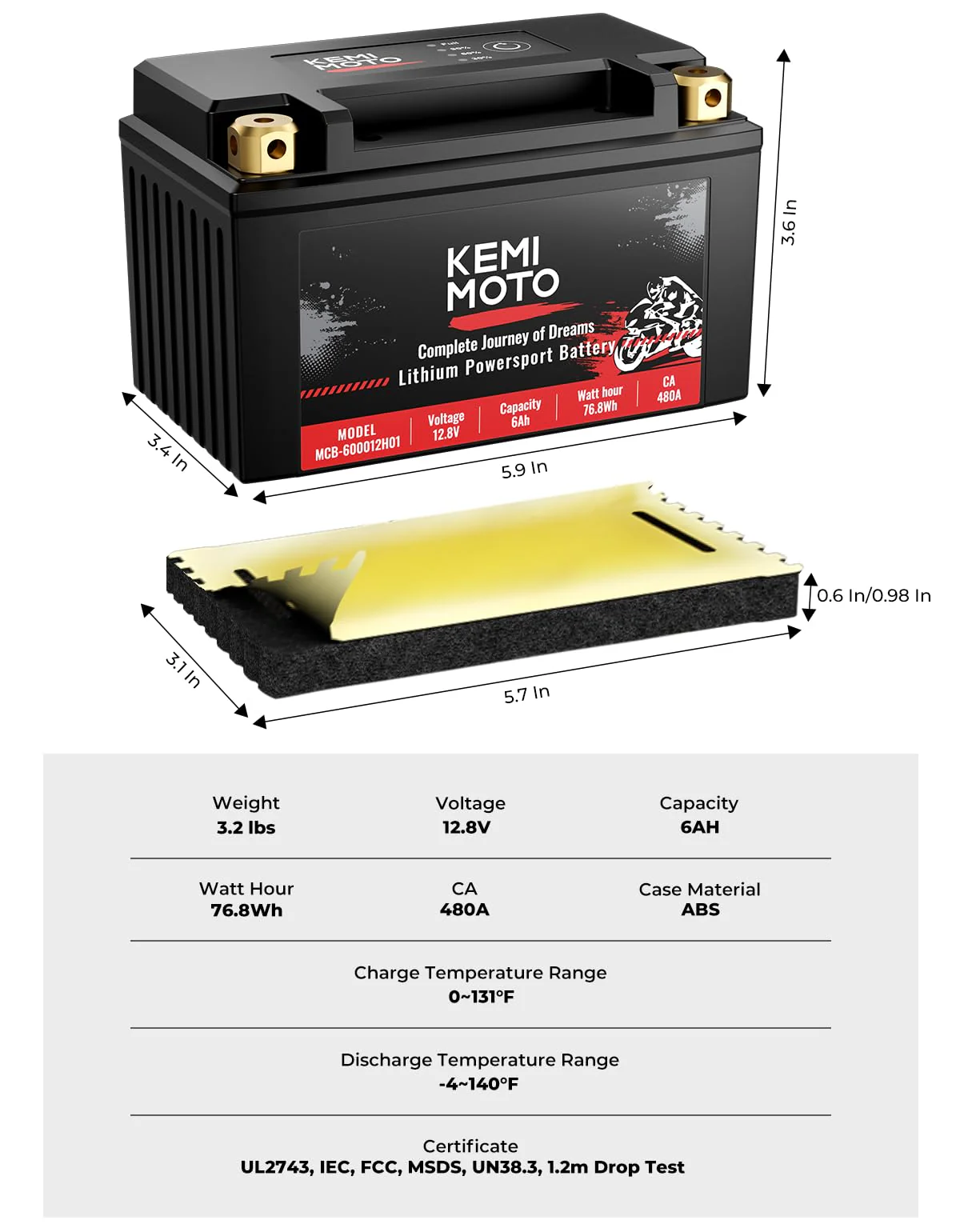 12v 6Ah LiFePO4 Lithium Battery for Motorcycle/ Lawn Mower /ATV/ UTV - Image 7