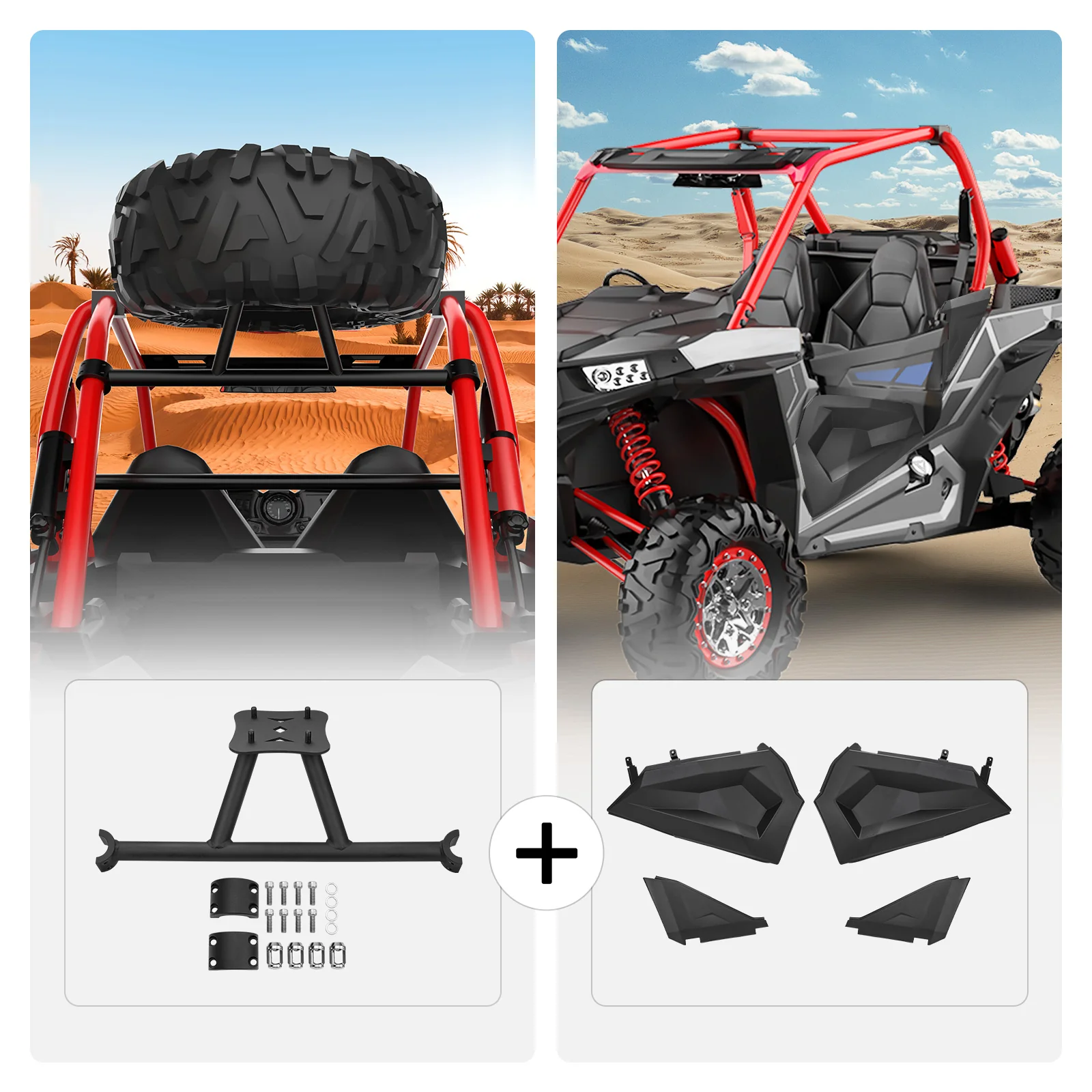 Spare Tire Carrier Mount & Lower Half Door Inserts Panels for Polaris RZR - Image 4