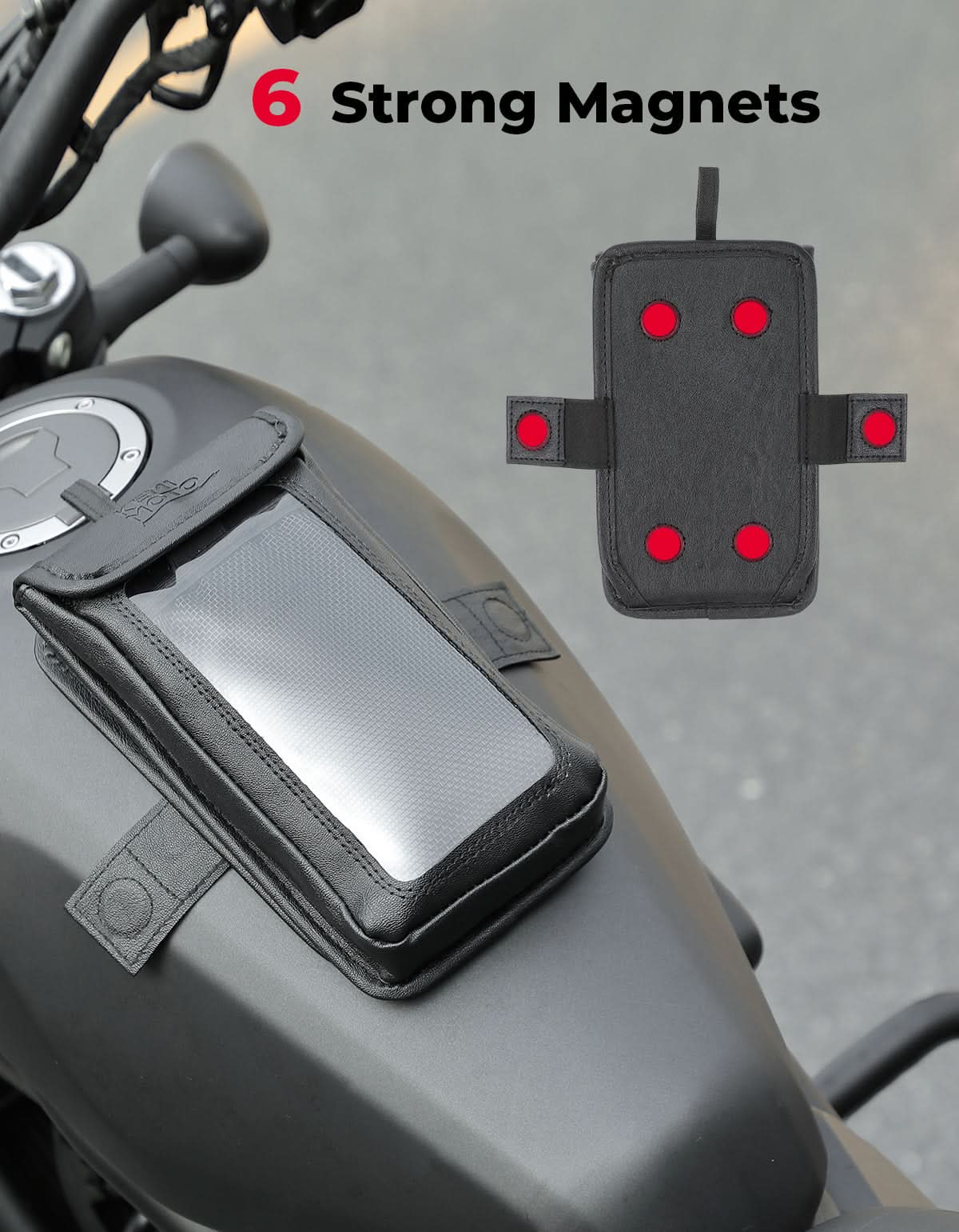 Magnetic PU Leather Motorcycle Tank Phone Bag, 6.9 Inch - Image 2