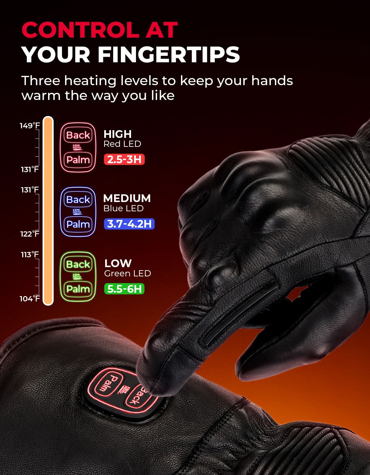 Members Day Gift Heated Motorcycle Gloves Sheepskin 7.4V Battery Waterproof Touchscreen - Image 3