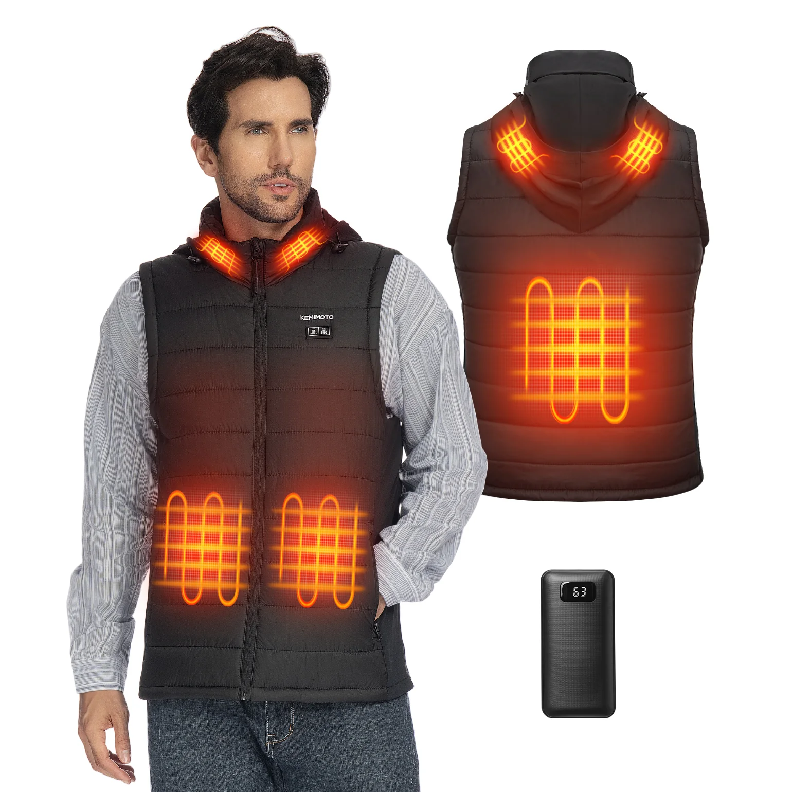 Heated Vest With Heated Hood - Black - Image 12