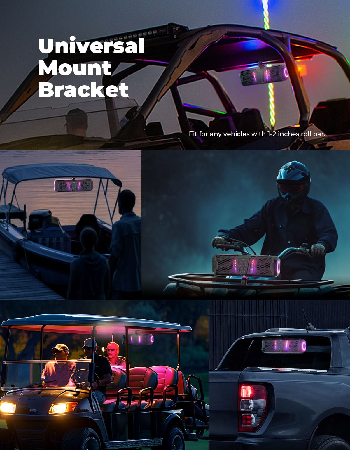 Midnight 40 16" Bluetooth Sound Bar –2026 Compact RGB UTV Speaker for Golf Cart, ATV, Polaris RZR - Image 5