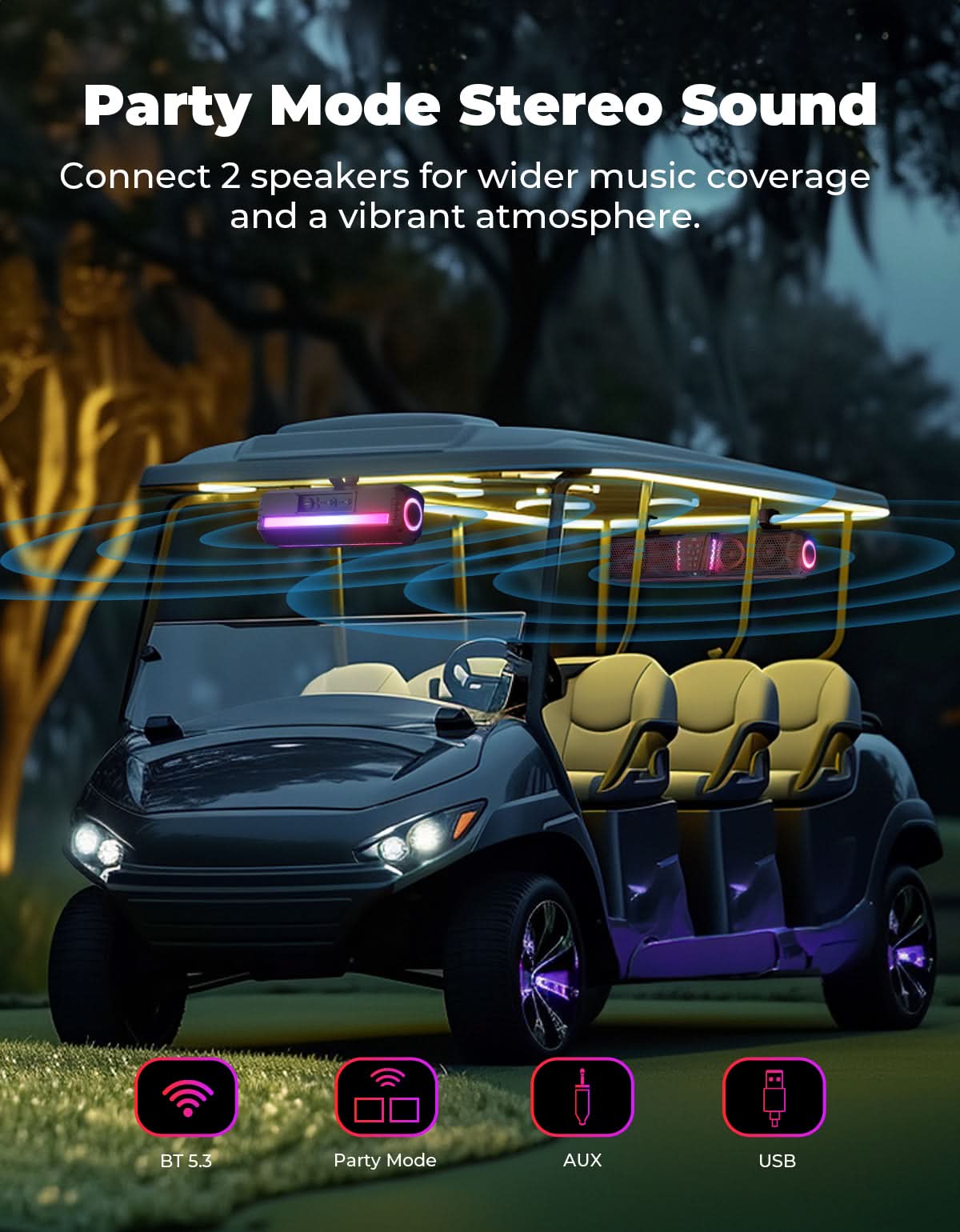 Midnight 40 16" Bluetooth Sound Bar –2026 Compact RGB UTV Speaker for Golf Cart, ATV, Polaris RZR - Image 7