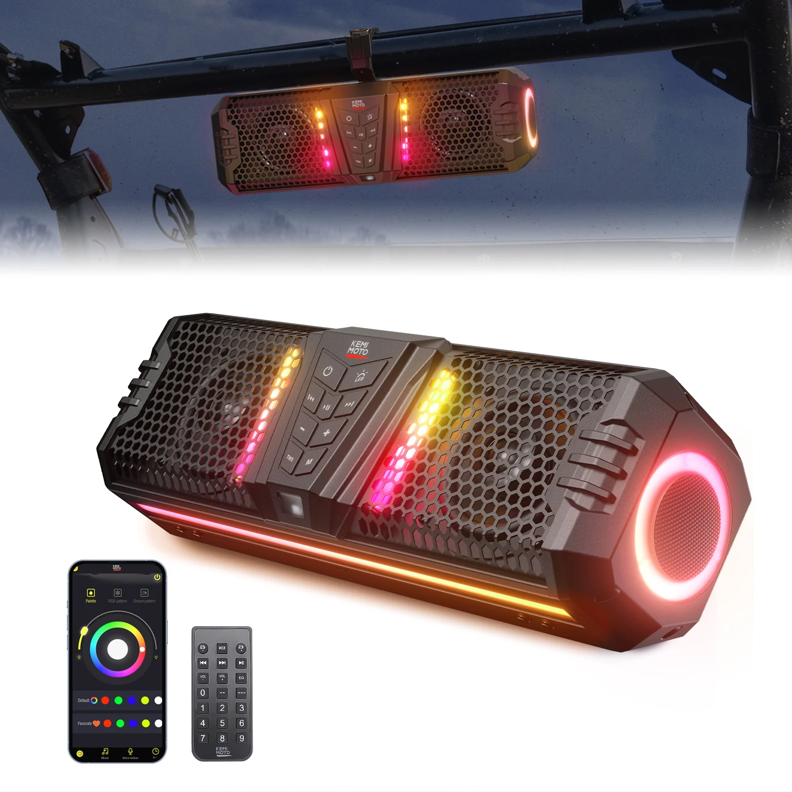 KEMIMOTO Midnight 40 16'' RGB Bluetooth Sound Bar for UTV Golf Cart Marine Boat - Image 2