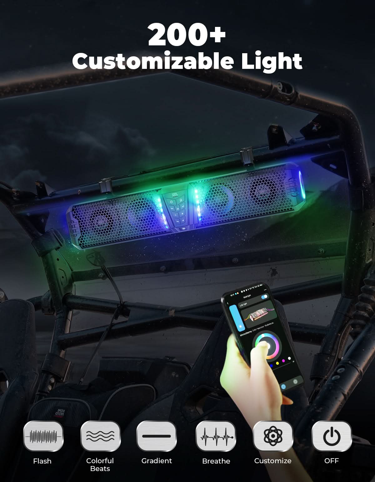 Midnight 60 UTV Soundbar 26" – Bluetooth & RGB Lights, Waterproof 2026 for Golf Cart/ATV/Polaris - Image 4