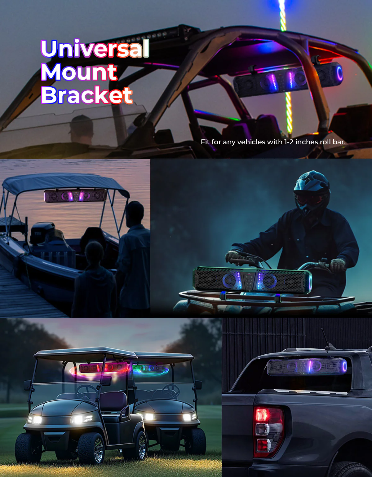 KEMIMOTO Midnight 60 26" 4-Speaker UTV Bluetooth Sound Bar w/RGB Lighting - Image 6