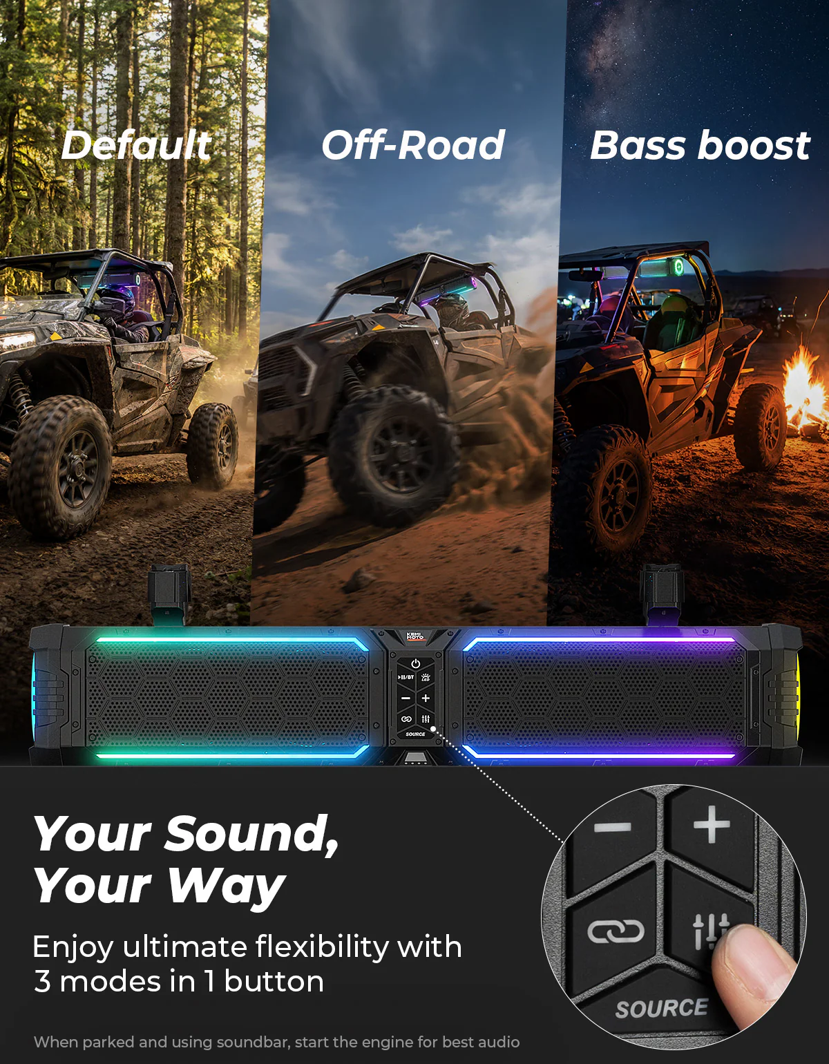 Midnight 70 Gen2 Soundbar For Can am Polaris 680W Max Power, IP66 Waterproof & Dual Passive Radiators - Image 5