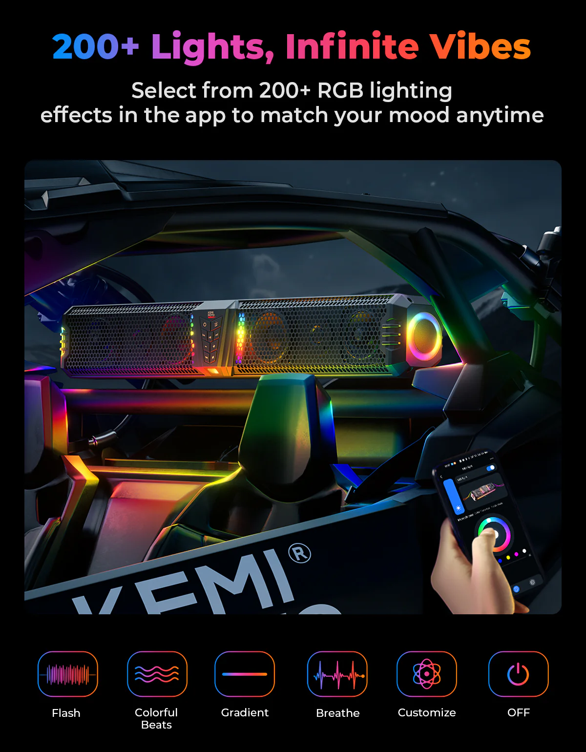 KEMIMOTO Midnight 80 32-inch 6-Speaker RGB UTV Sound Bar - Image 3