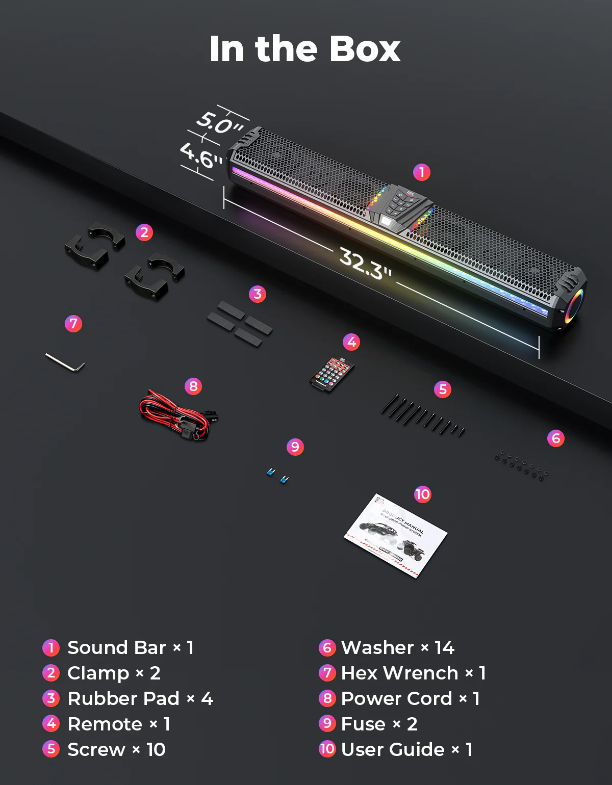 KEMIMOTO Midnight 80 32-inch 6-Speaker RGB UTV Sound Bar - Image 9