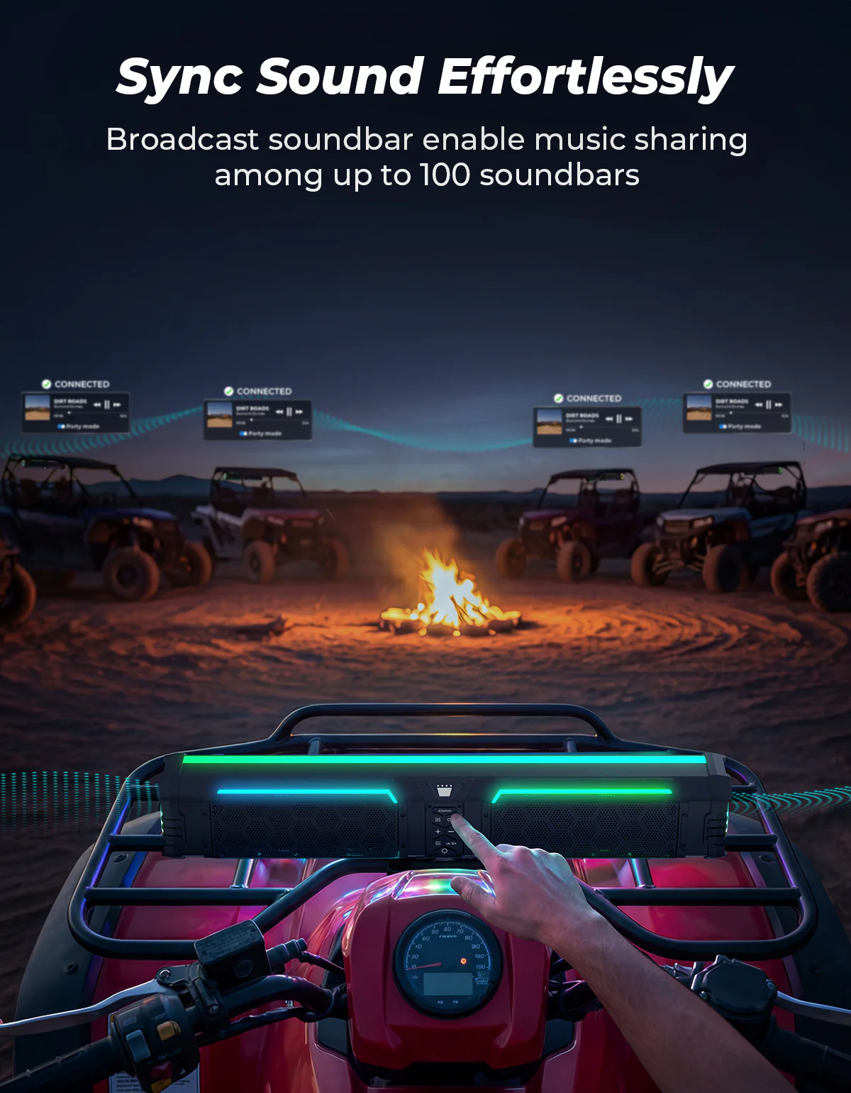 Midnight 80 Gen2 Soundbar For Can am Polaris 680W Max Power, IP66 Waterproof & Quad Passive Radiators - Image 7