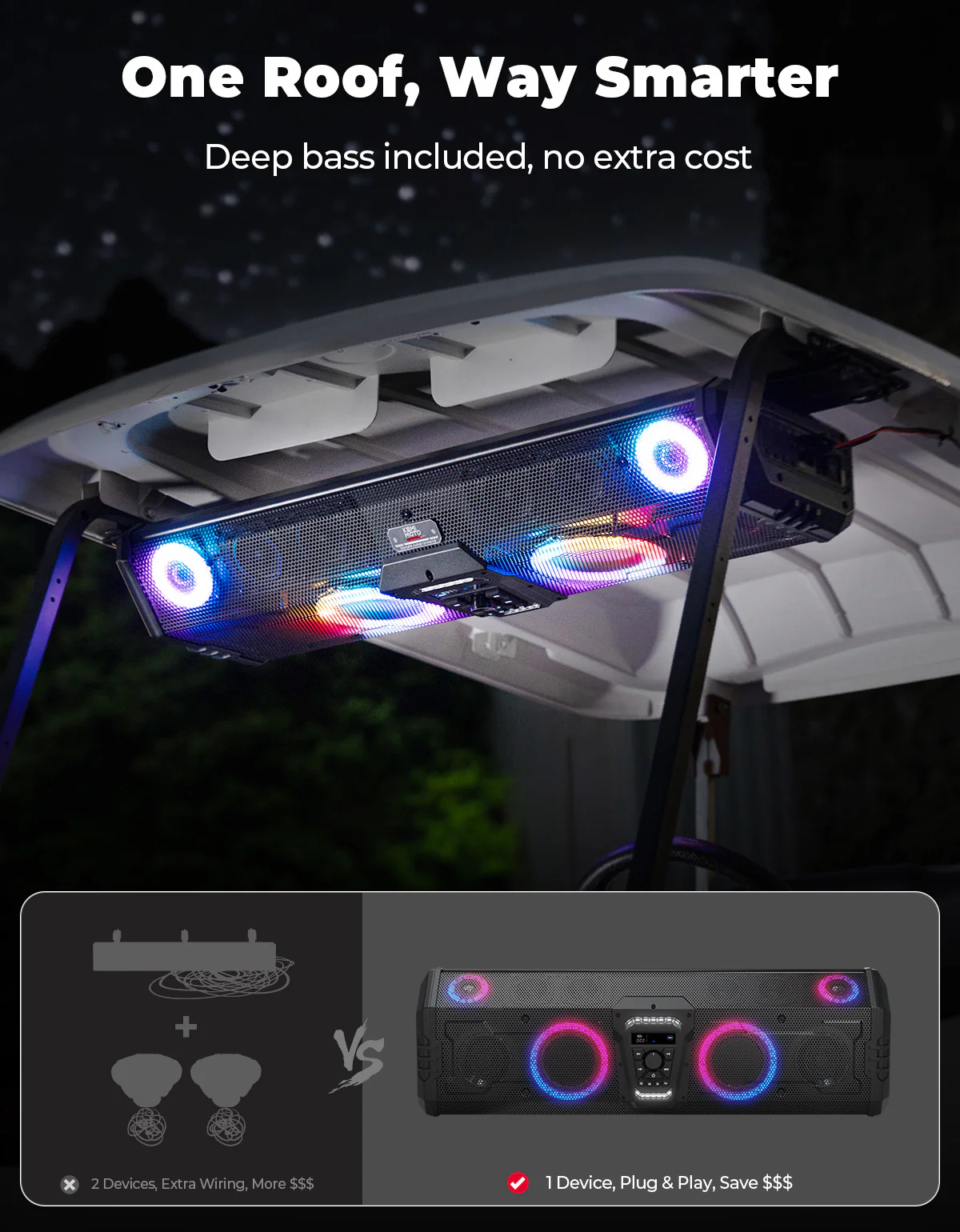 Midnight 90 Roof 34" Golf Cart Bluetooth Sound Bar RGB Lights 400W Waterproof Speaker - Image 4