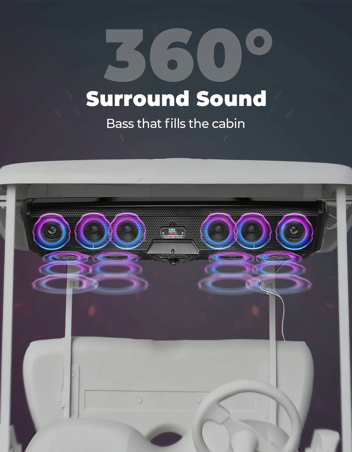 Midnight 90 Roof 34" Golf Cart Bluetooth Sound Bar RGB Lights 400W Waterproof Speaker - Image 6