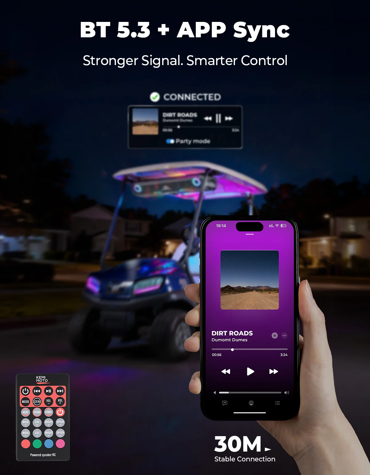 Midnight 90 Roof 34" Golf Cart Bluetooth Sound Bar RGB Lights 400W Waterproof Speaker - Image 7