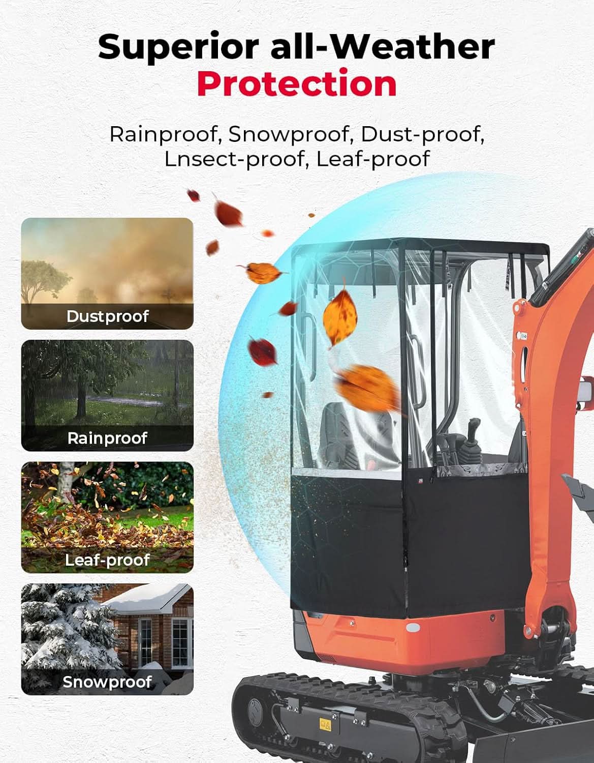 Mini Excavator Cover 600D Oxford Fabric for Bobcat E20 & Kubota U17 (1760-3530 lbs) - Image 8