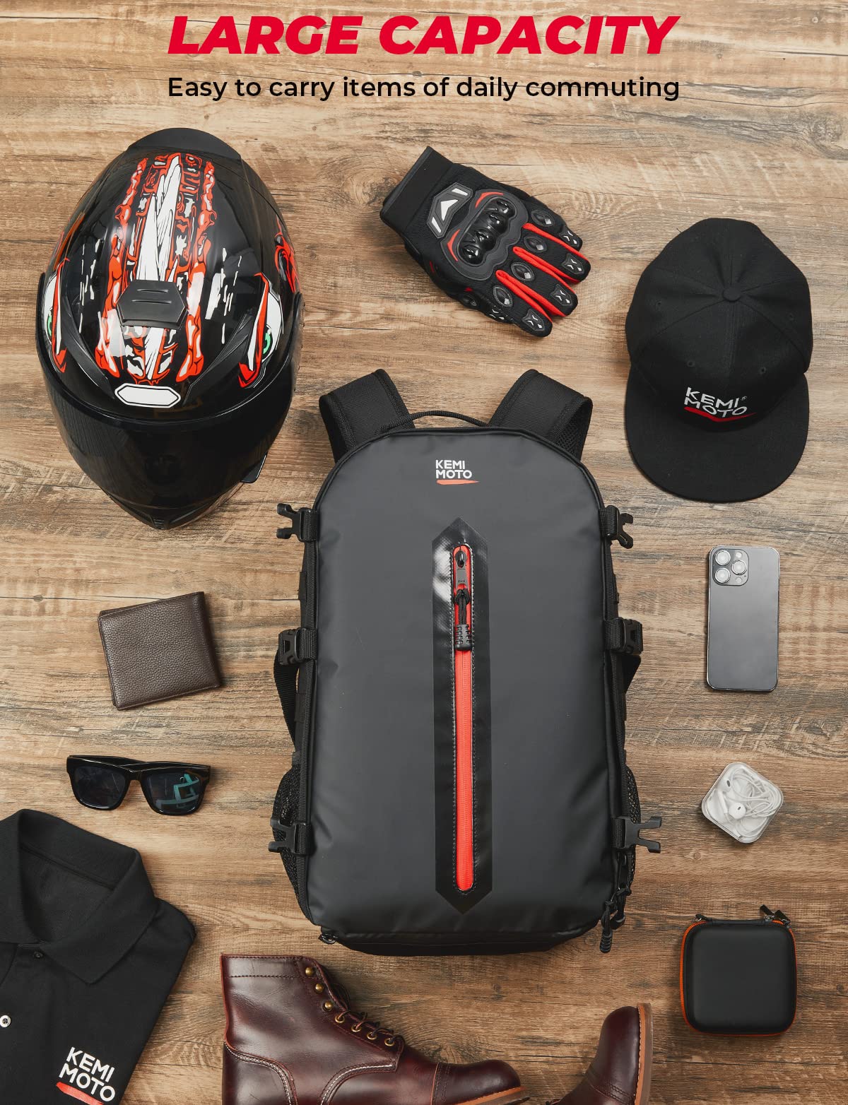 20L Motorcycle Helmet Backpack with Hidden Helmet Net - Image 4