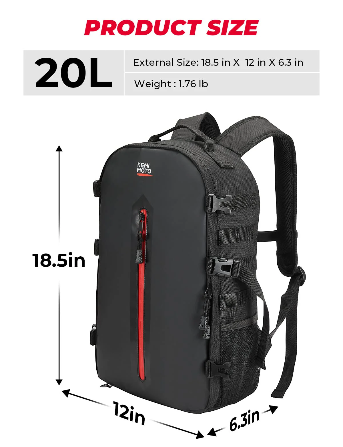 20L Motorcycle Helmet Backpack with Hidden Helmet Net - Image 6