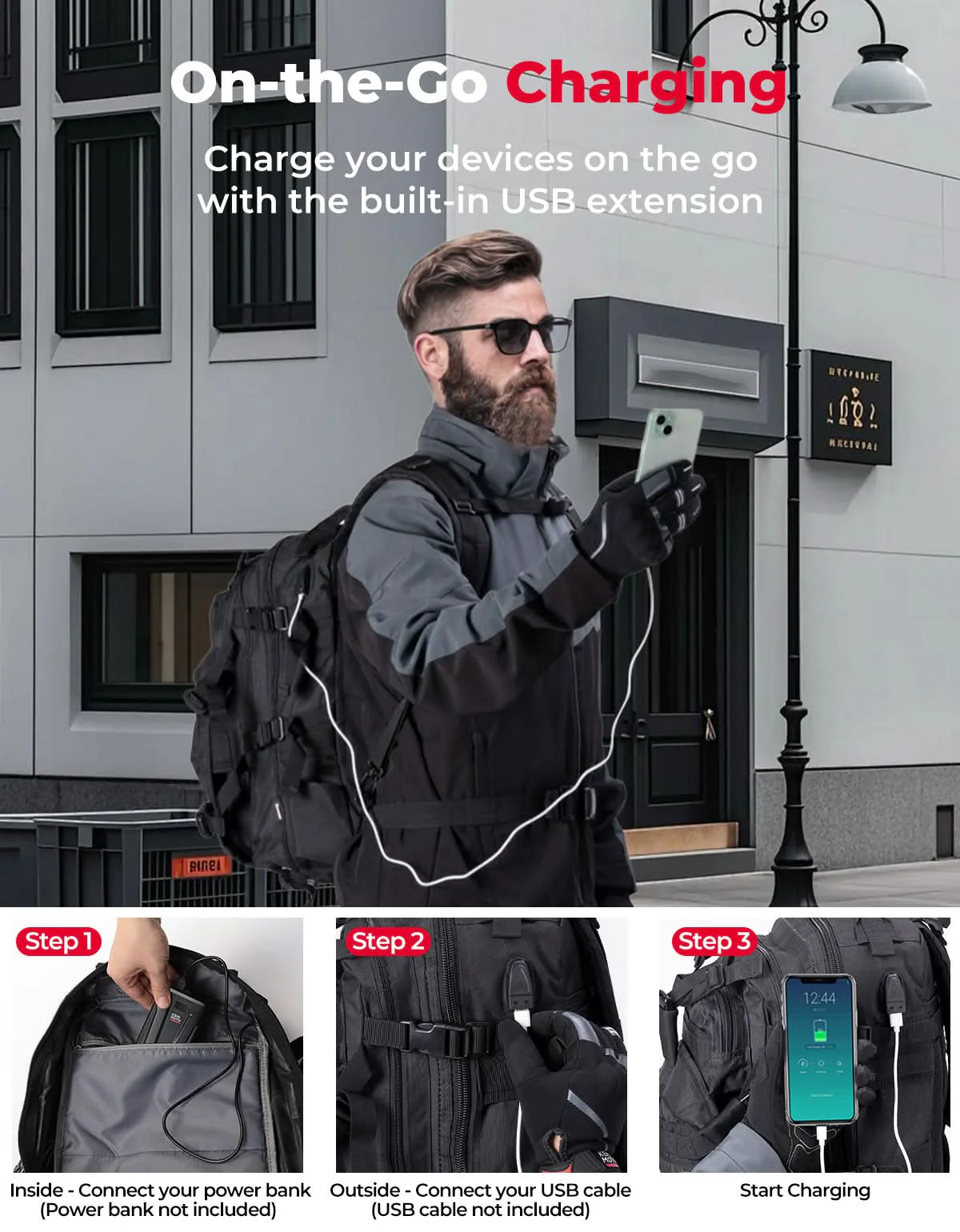 37L Motorcycle Helmet Backpack with USB-charge Port - Image 4