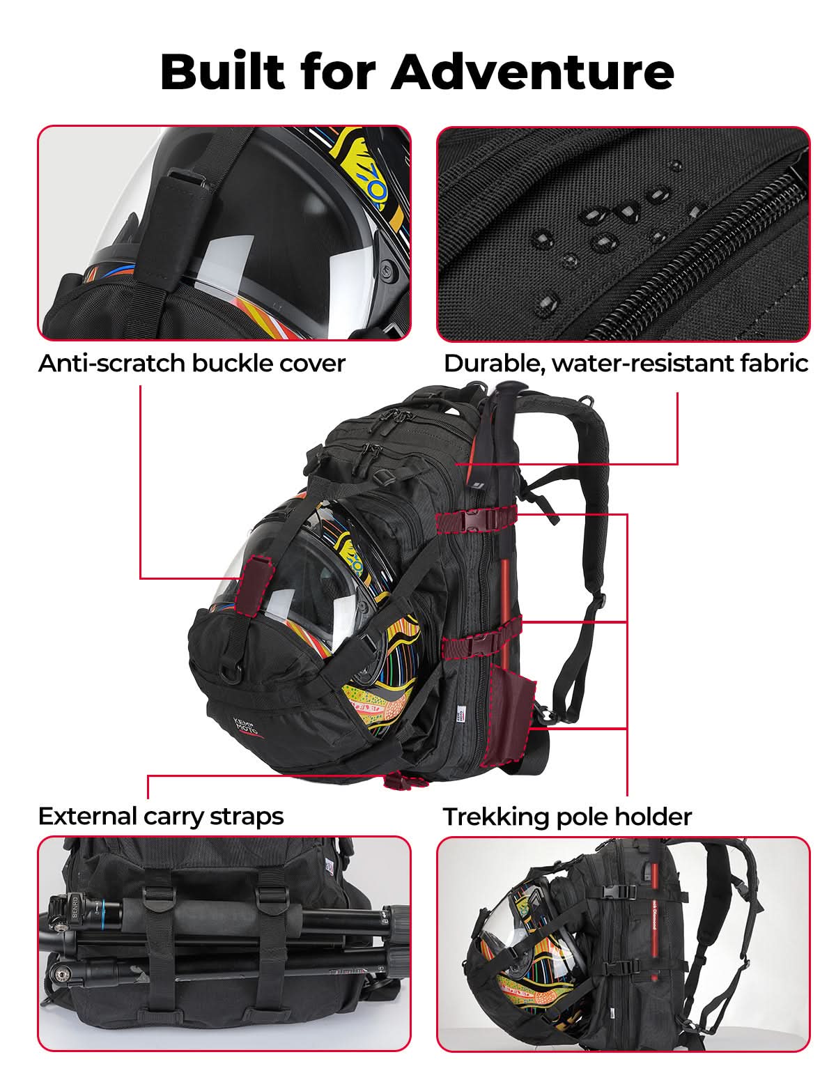 37L Motorcycle Helmet Backpack with USB-charge Port - Image 5