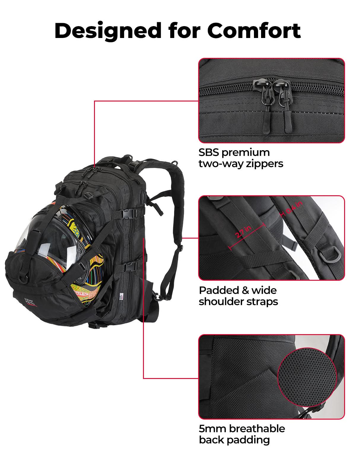 37L Motorcycle Helmet Backpack with USB-charge Port - Image 6