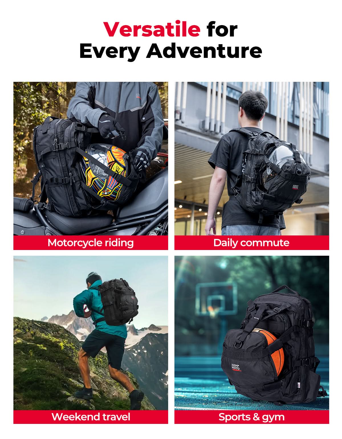 37L Motorcycle Helmet Backpack with USB-charge Port - Image 8