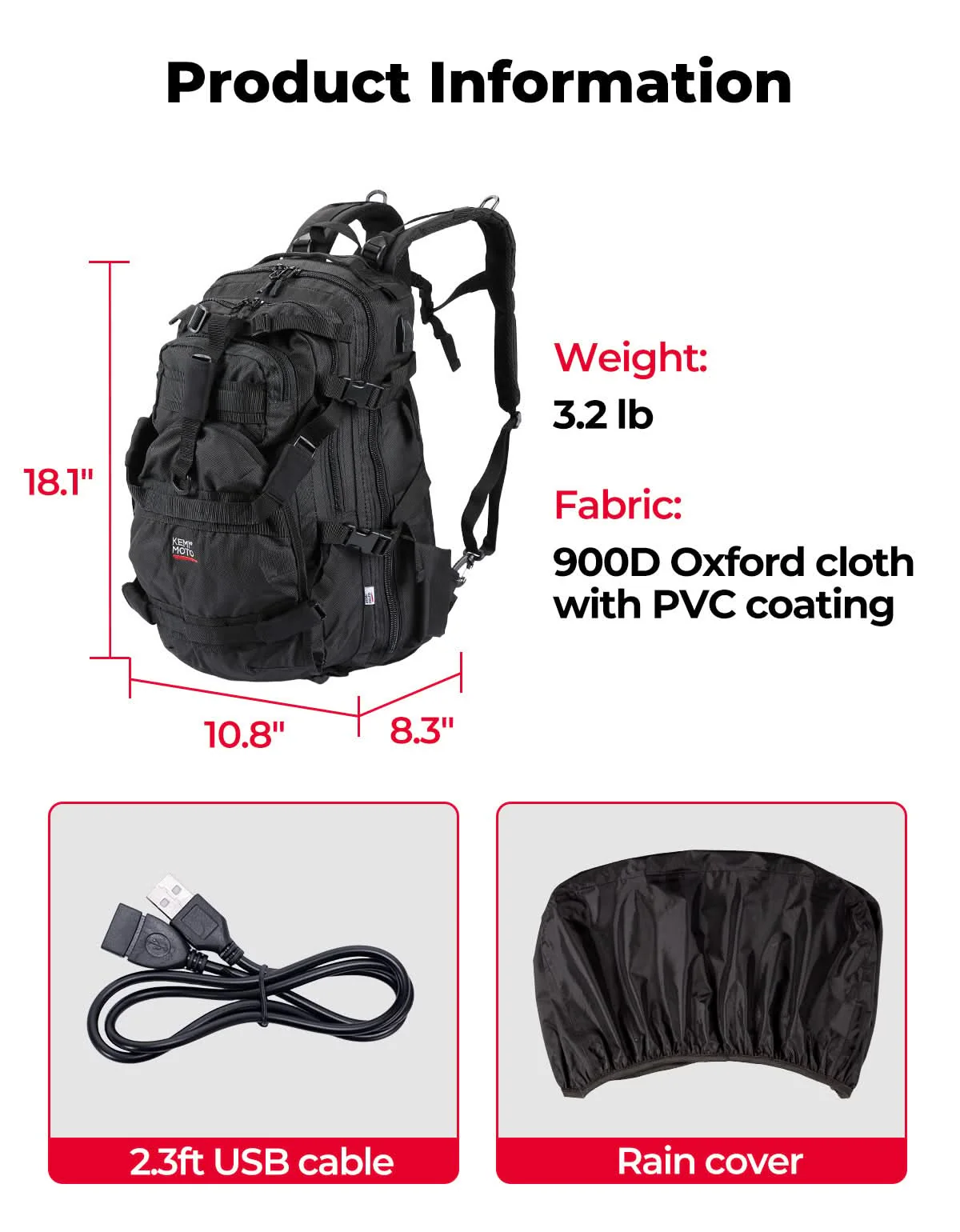 37L Motorcycle Helmet Backpack with USB-charge Port - Image 9