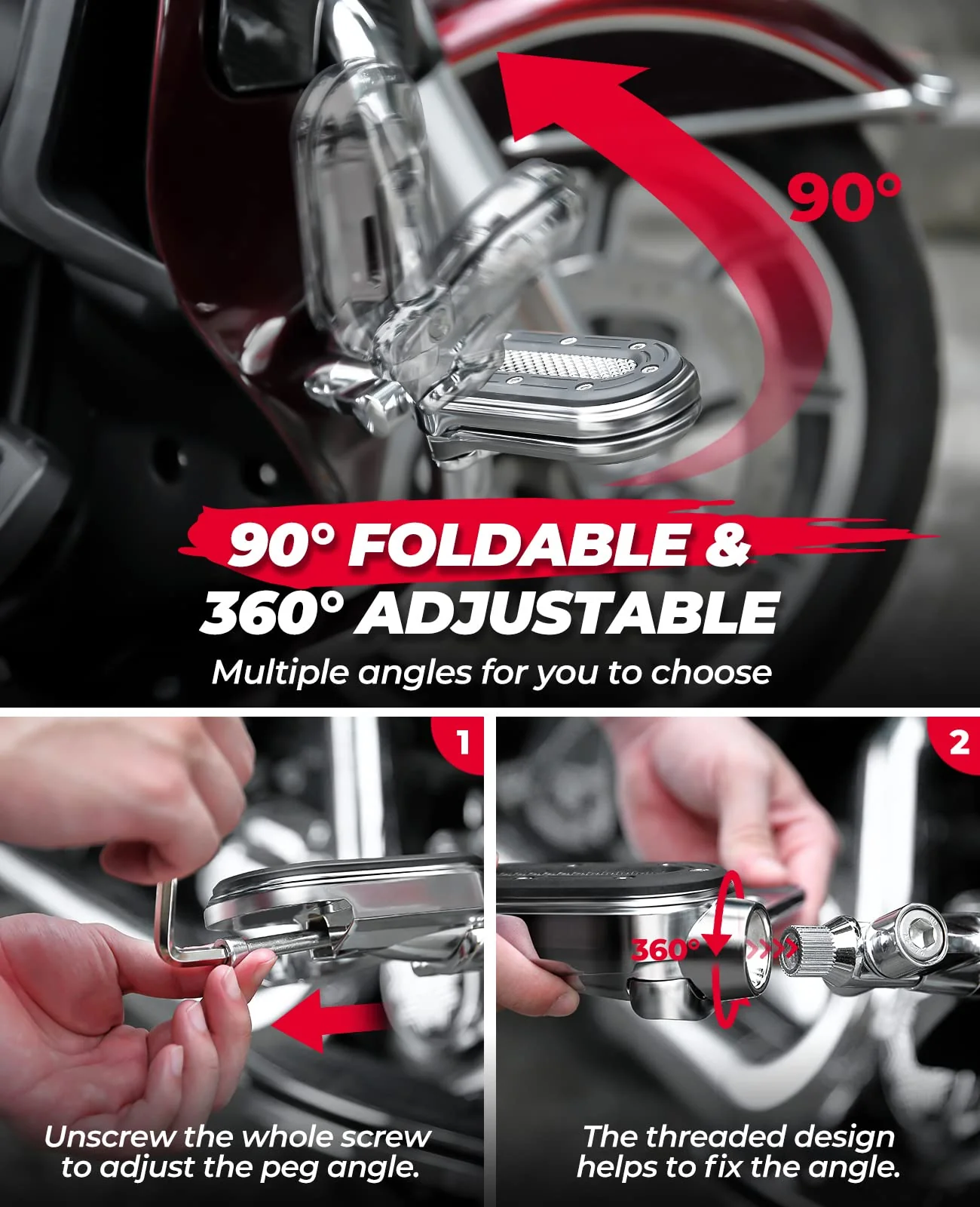 Motorcycle Adjustable Foot Pegs for 1.25" Engine Guard - Image 4