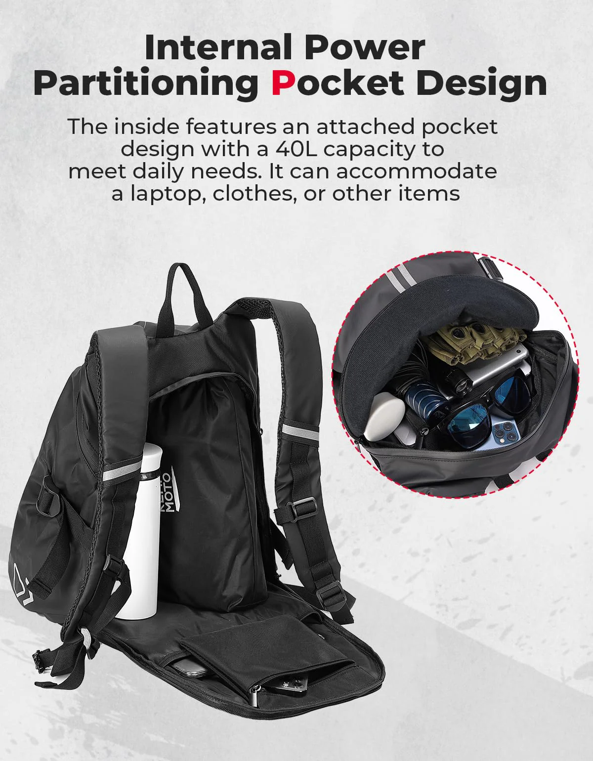 Motorcycle Backpack, 40L Waterproof Helmet Bag - Image 4
