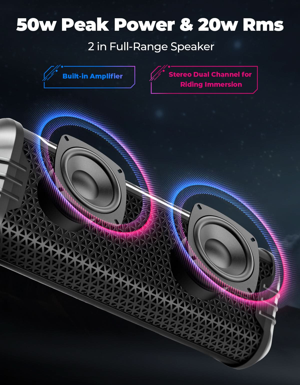 Motorcycle Bluetooth Speakers Waterproof ATV Sound Bar with AUX USB and RGB Lighting - Image 3
