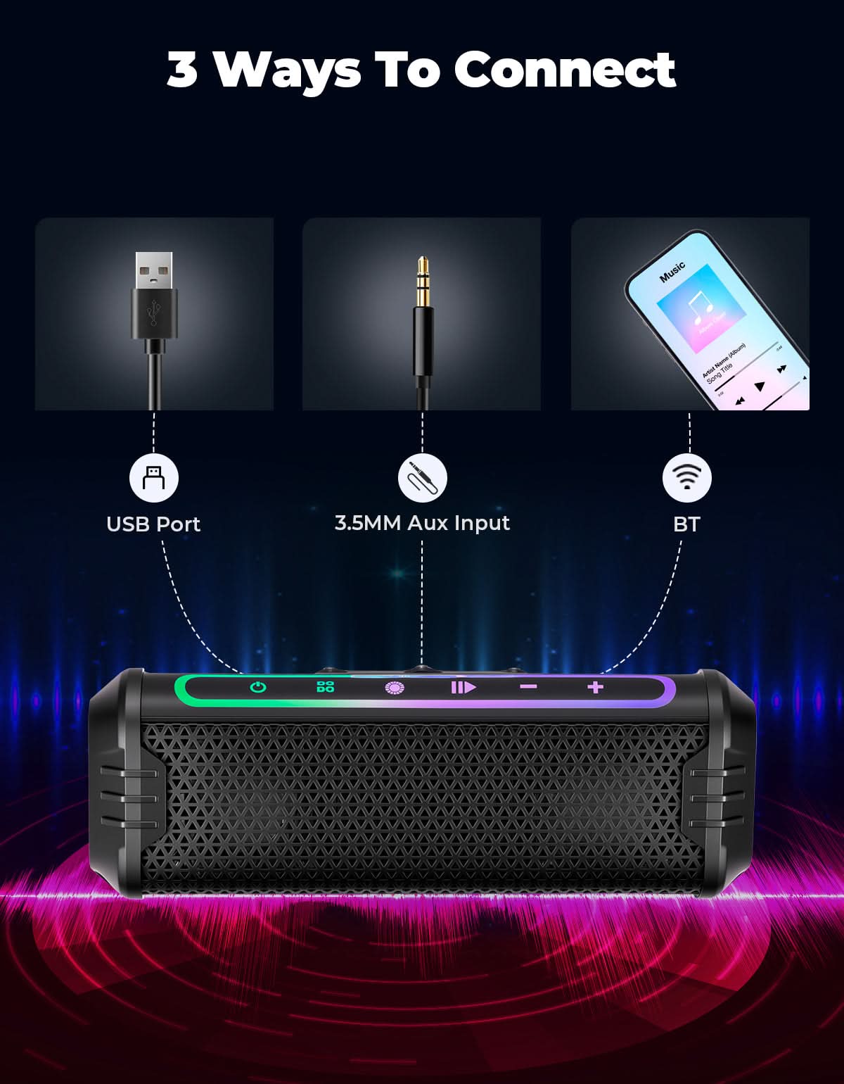 Motorcycle Bluetooth Speakers Waterproof ATV Sound Bar with AUX USB and RGB Lighting - Image 5