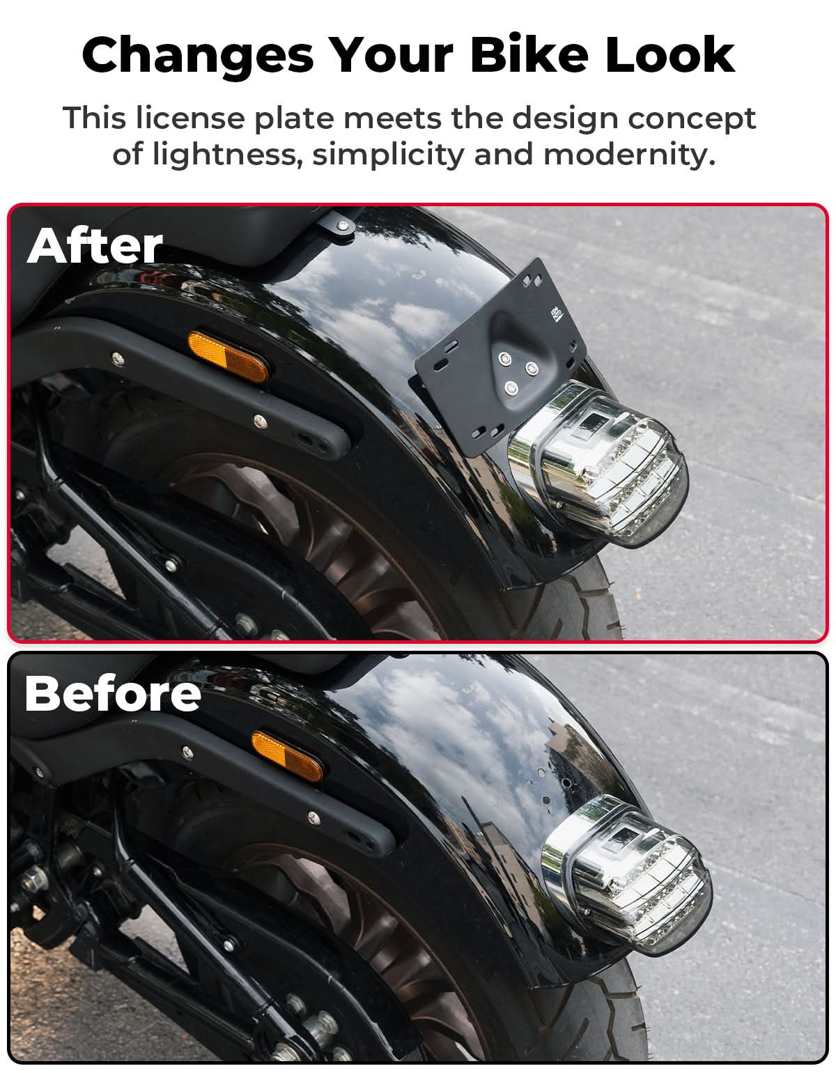 Motorcycle Curved Laydown License Plate Bracket for 3 Hole Mount - Image 2