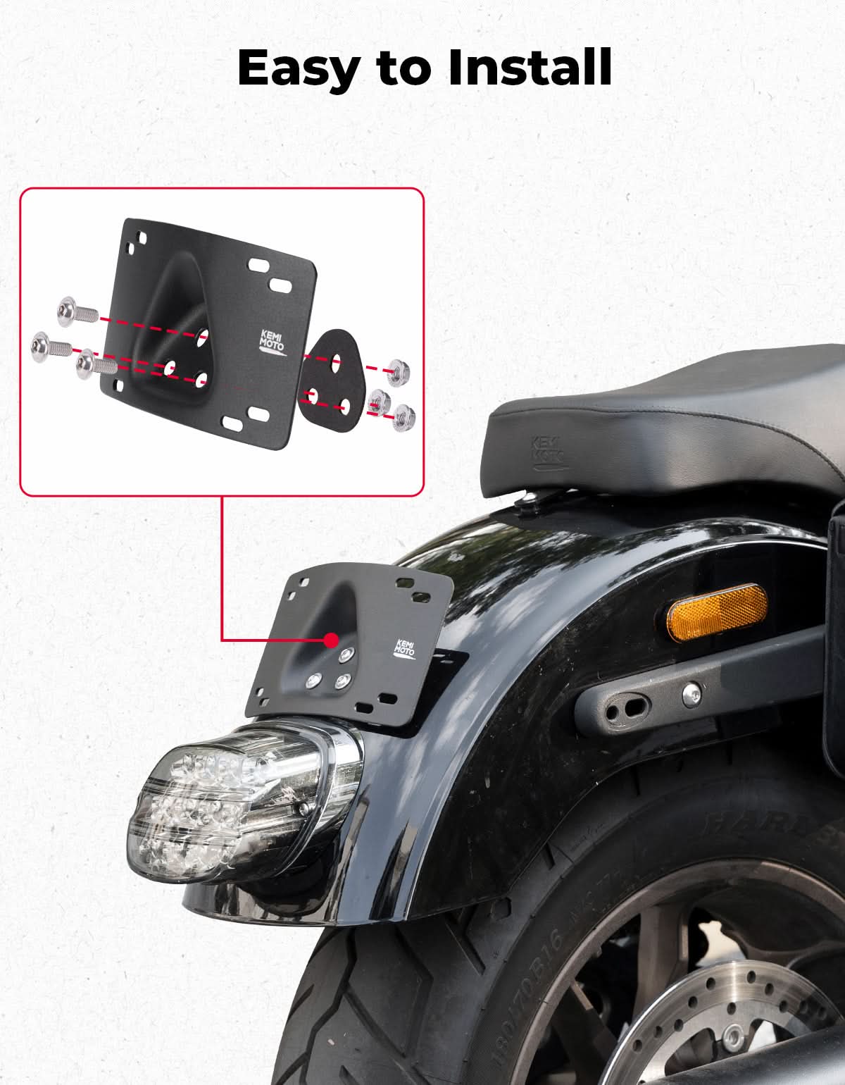 Motorcycle Curved Laydown License Plate Bracket for 3 Hole Mount - Image 4