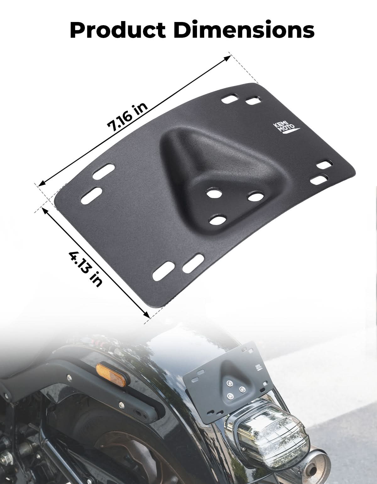 Motorcycle Curved Laydown License Plate Bracket for 3 Hole Mount - Image 5