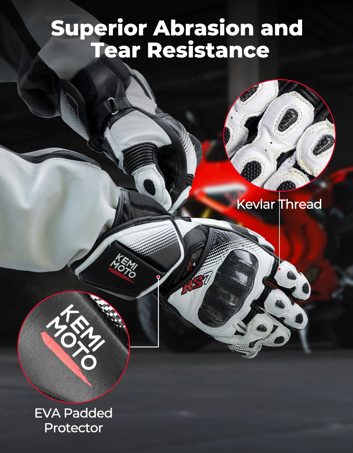Carbon Fiber Motorcycle Gloves – Kevlar Stitch, ESA Padding & Touchscreen - Image 3