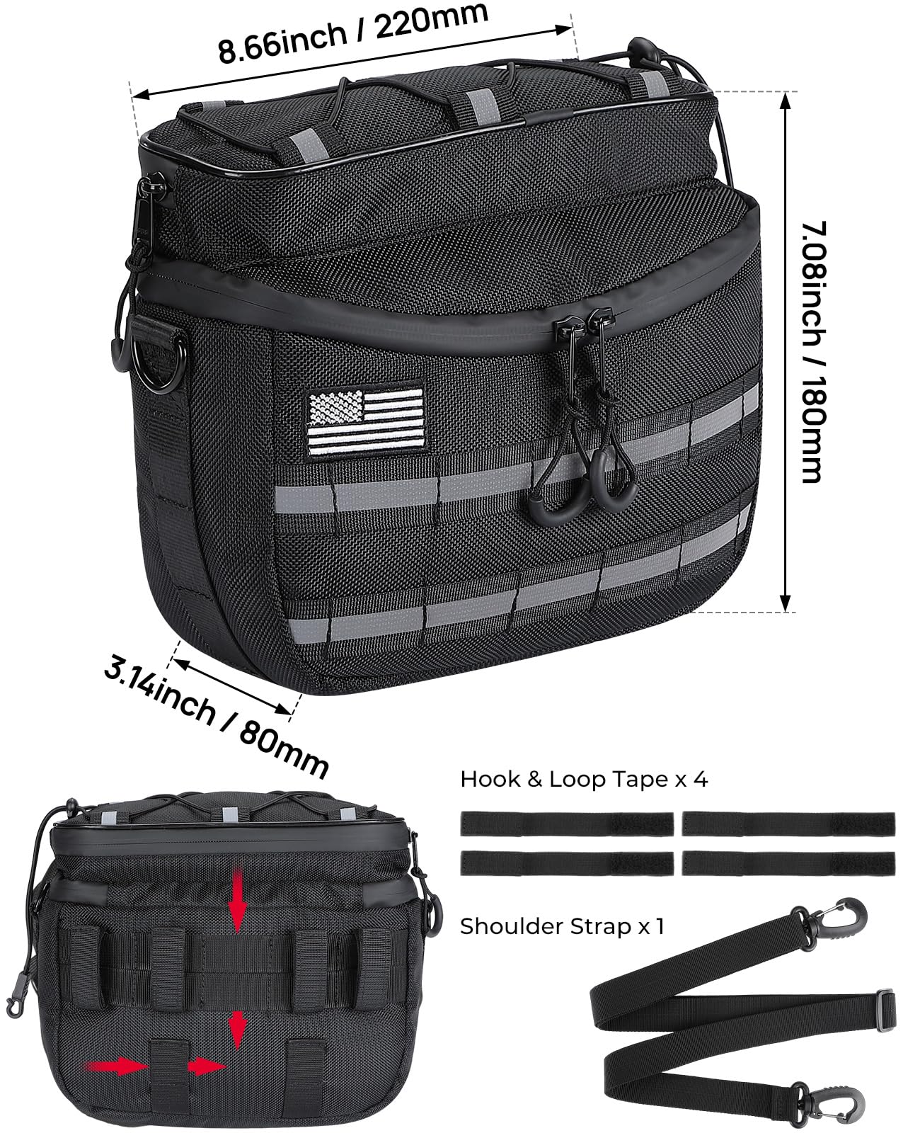 Motorcycle Handlebar Bag with Reflective Strips for Cruiser Softail Dyna Sportsters - Image 4