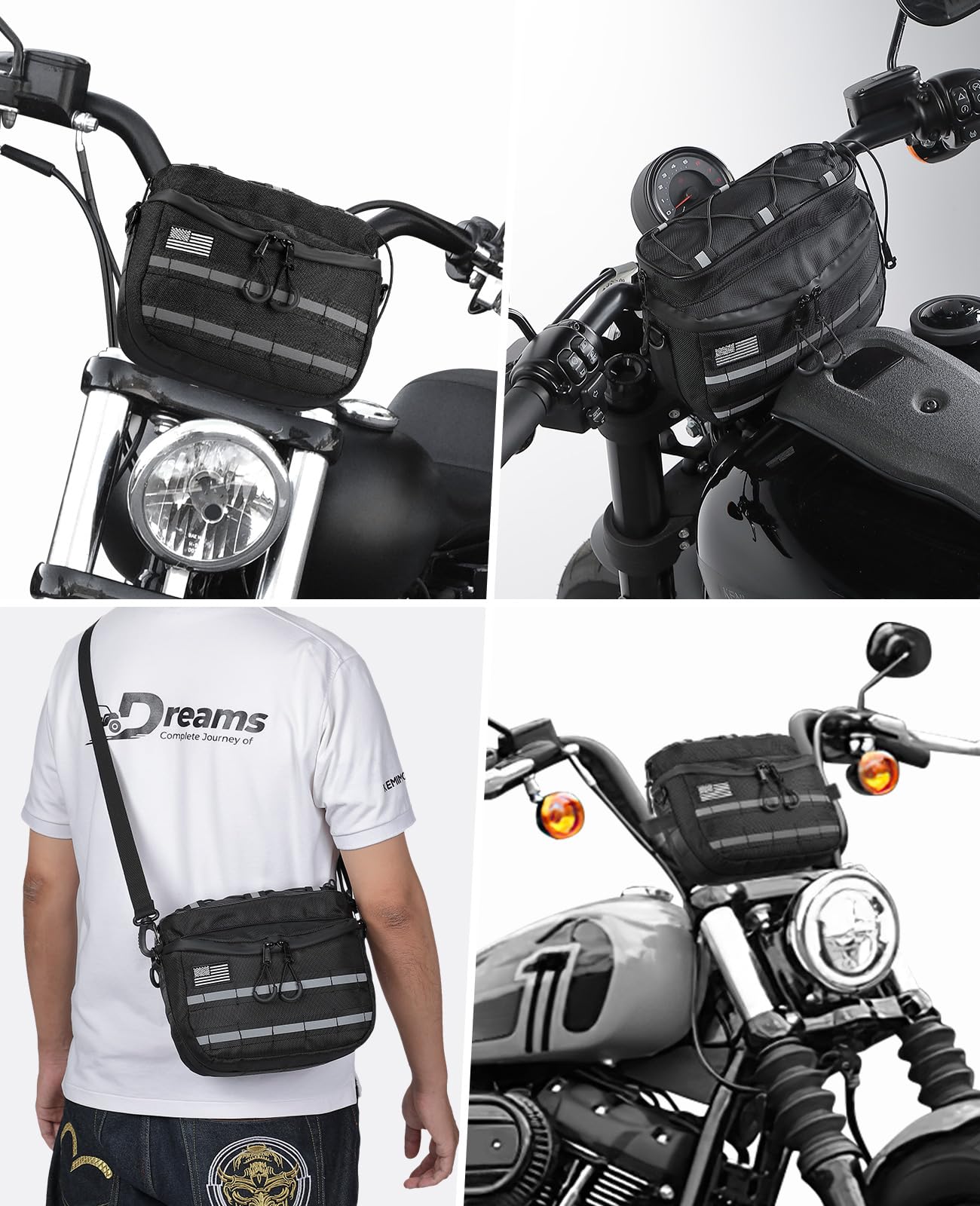 Motorcycle Handlebar Bag with Reflective Strips for Cruiser Softail Dyna Sportsters - Image 5